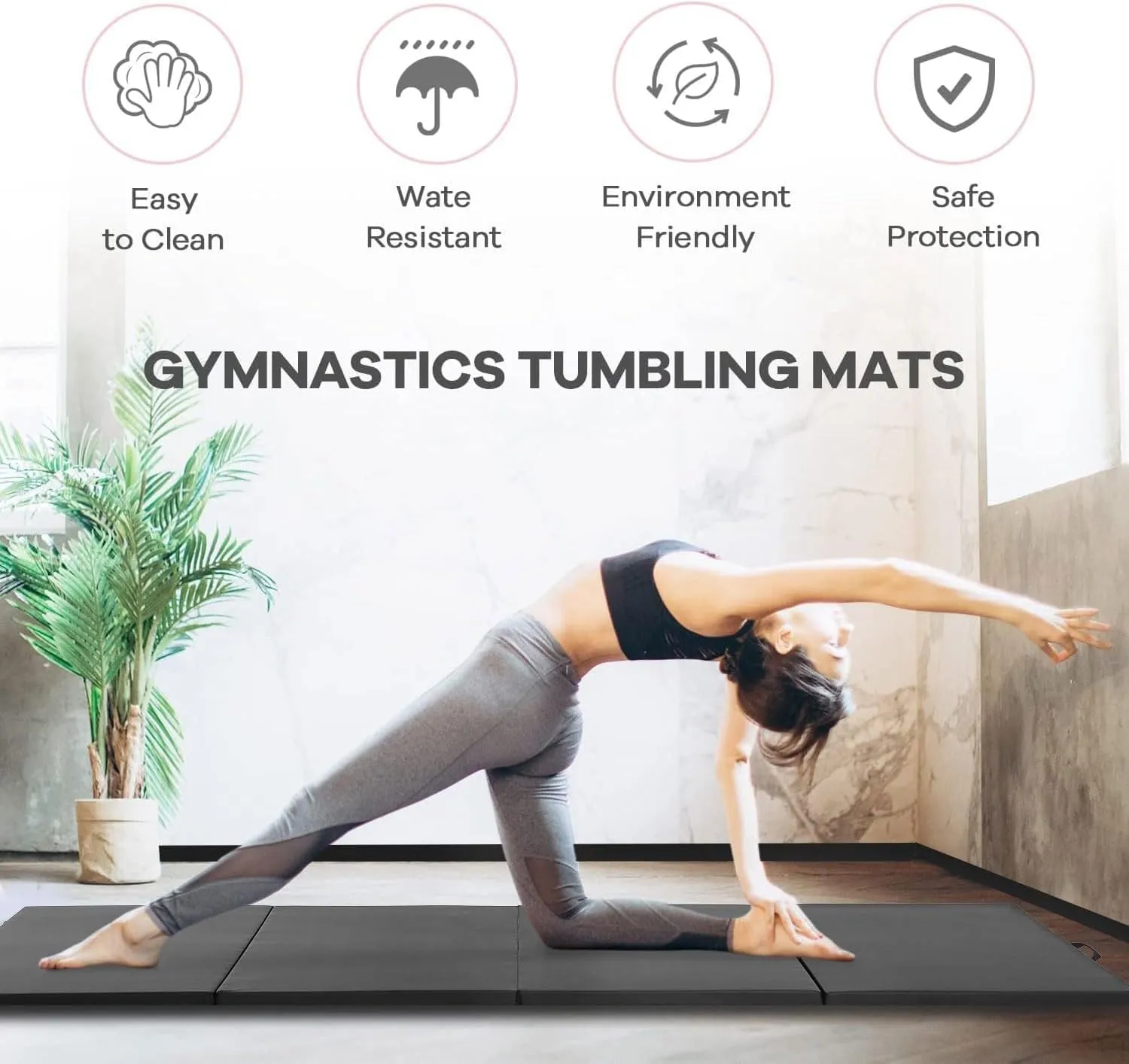 4 Pannel Folding Exercise Mat, 2 Inch Thick Gymnastics Mat 8’x4’, Gym Mat with Carrying Handles for MMA Yoga Stretching Gymnastics and Home Gym