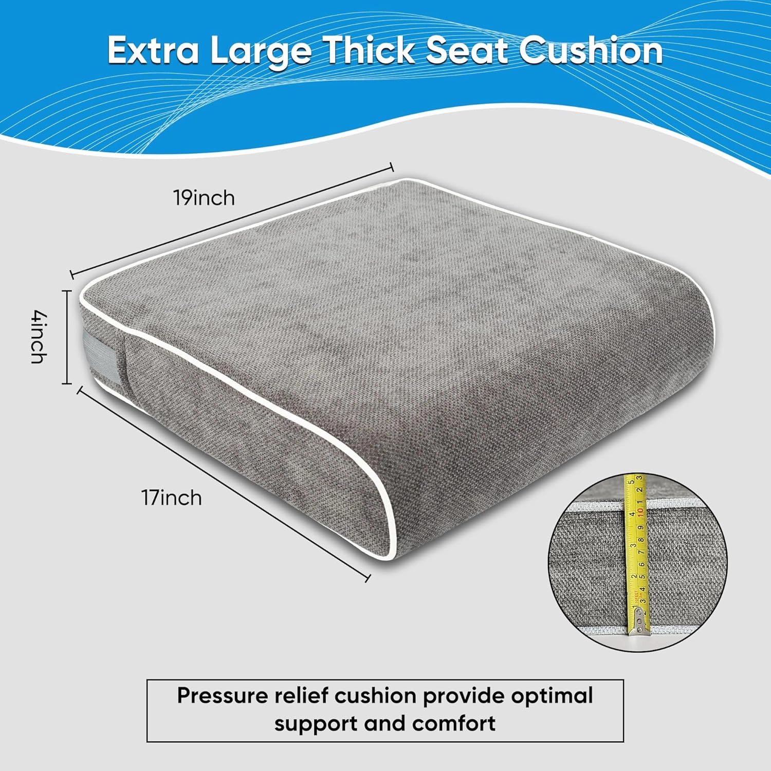 4" Extra Large Memory Foam Seat Cushion - XL Orthopedic Office Chair Cushion for Back, Sciatica & Tailbone Pain Relief - Non-Slip Car & Wheelchair Pad for Elderly Seniors