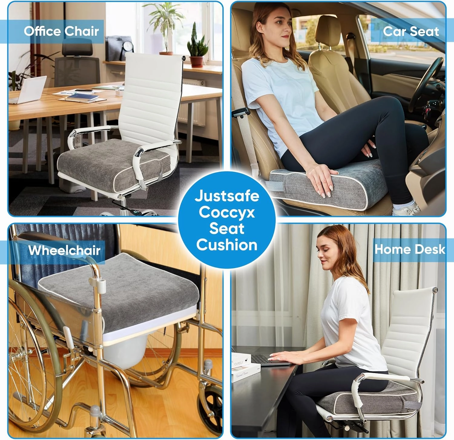 4" Extra Large Memory Foam Seat Cushion - XL Orthopedic Office Chair Cushion for Back, Sciatica & Tailbone Pain Relief - Non-Slip Car & Wheelchair Pad for Elderly Seniors