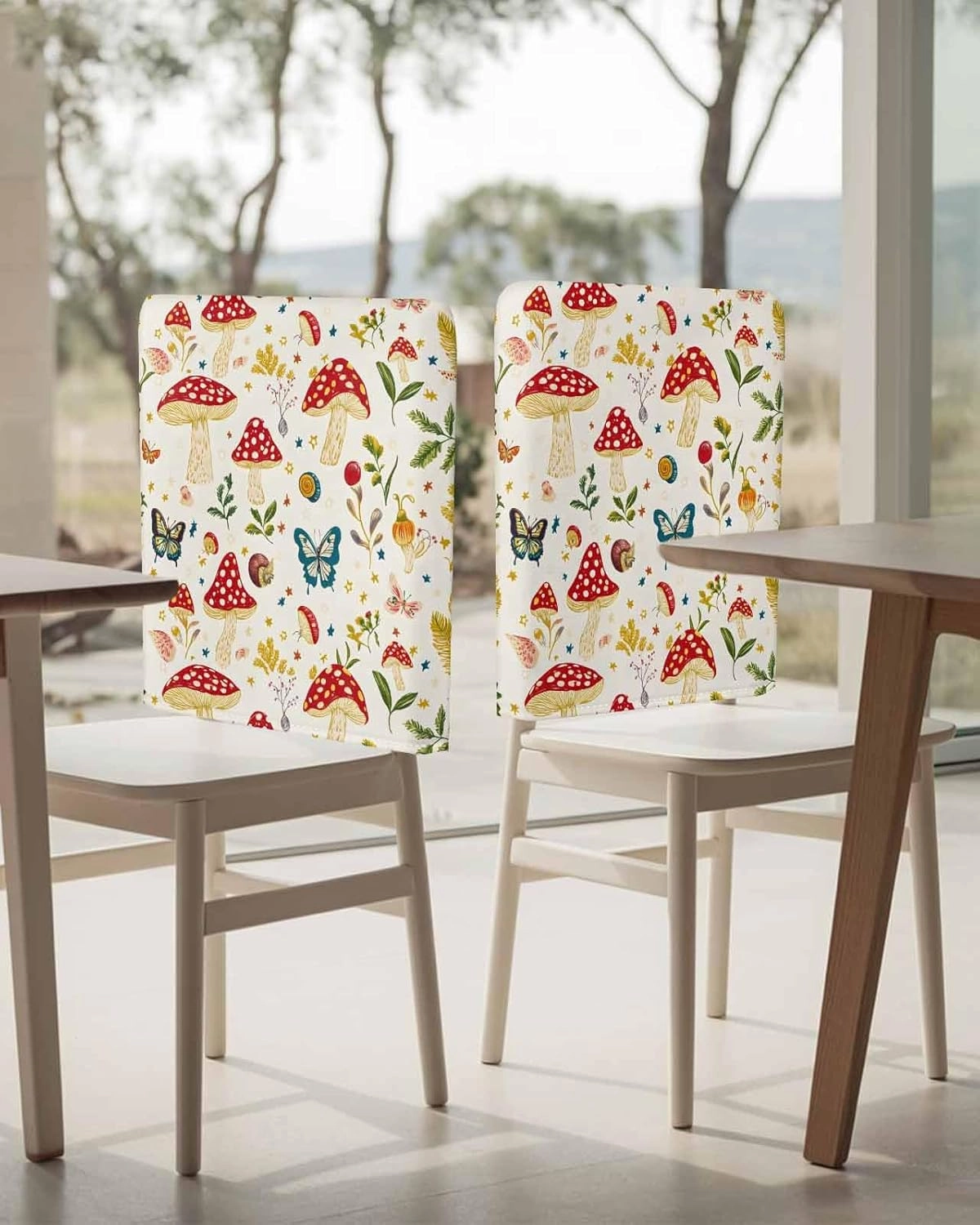 4Pack Dining Room Chair Back Covers Village Farm Mushroom Stretch Spandex Chair Cover Washable Slipcovers, Country Leaf Butterfly Removable Furniture Protectors for Home Kitchen Wedding Party