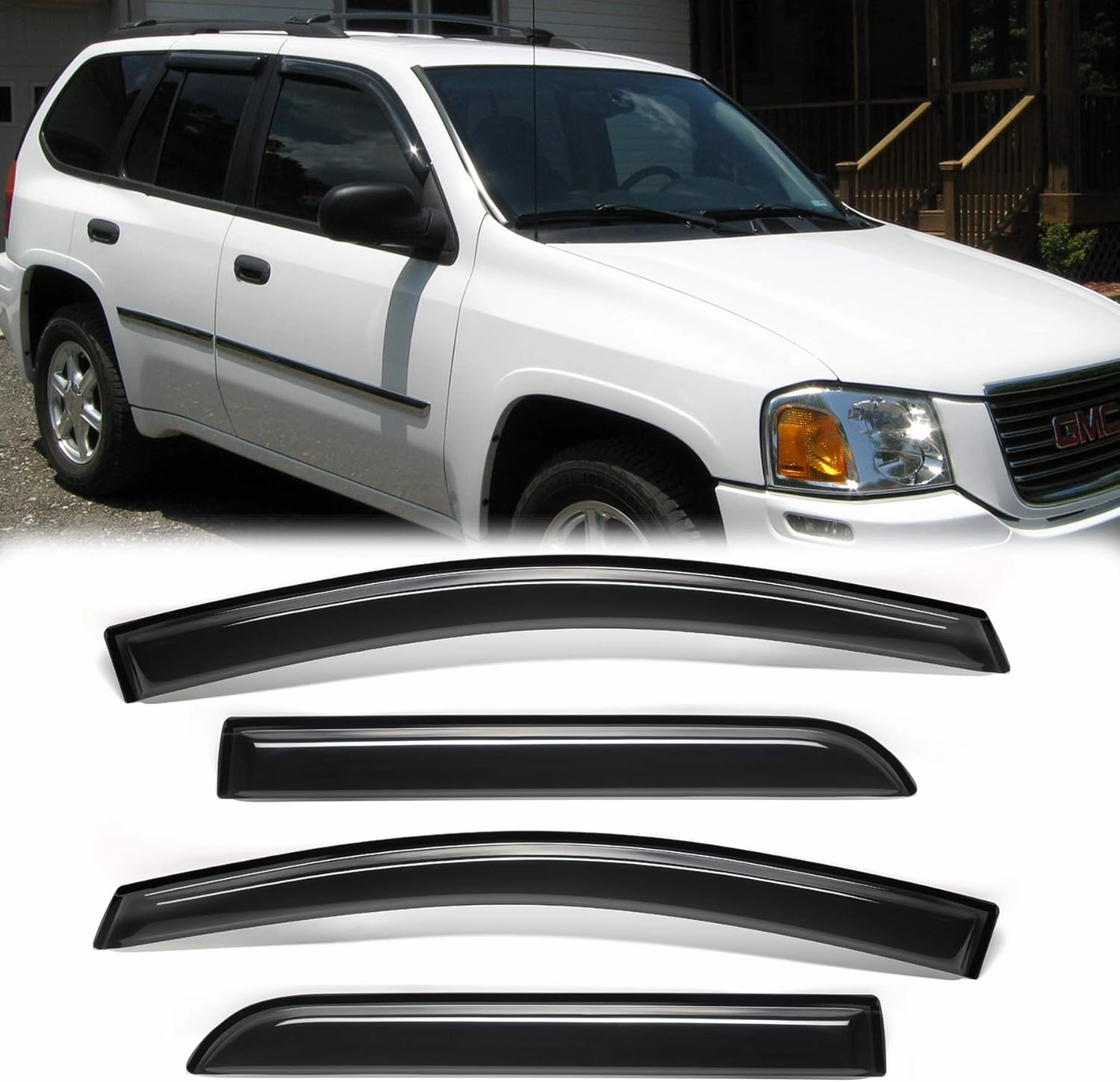 4pcs Original Shatterproof Outside Mount Style Sun Rain Guards Durable Side Window Wind Deflectors Dark Smoke Vent Window Visors Compatible with 2002-2009 Trailblazer/Envoy 94733