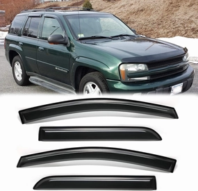 4pcs Original Shatterproof Outside Mount Style Sun Rain Guards Durable Side Window Wind Deflectors Dark Smoke Vent Window Visors Compatible with 2002-2009 Trailblazer/Envoy 94733