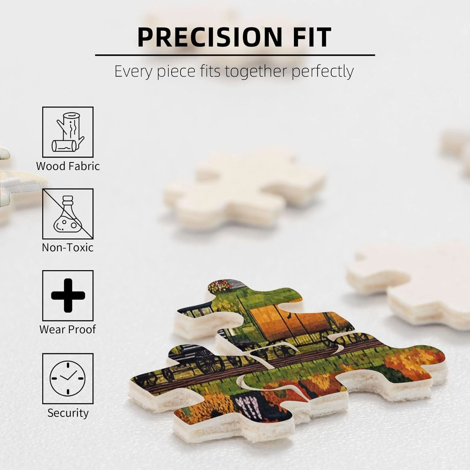 500 Piece Adult Wooden Jigsaw Puzzle - Fields, Houses and Trains,Classic Countryside Charm,Unique Adults Artworks,Exercise Brain Power,Ideal for Hands-on abilit，Gifts for Family