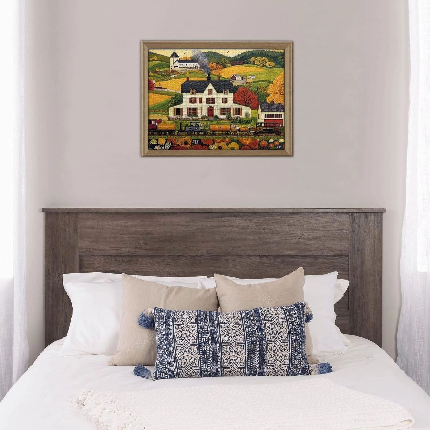 500 Piece Adult Wooden Jigsaw Puzzle - Fields, Houses and Trains,Classic Countryside Charm,Unique Adults Artworks,Exercise Brain Power,Ideal for Hands-on abilit，Gifts for Family
