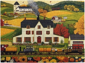500 Piece Adult Wooden Jigsaw Puzzle - Fields, Houses and Trains,Classic Countryside Charm,Unique Adults Artworks,Exercise Brain Power,Ideal for Hands-on abilit，Gifts for Family