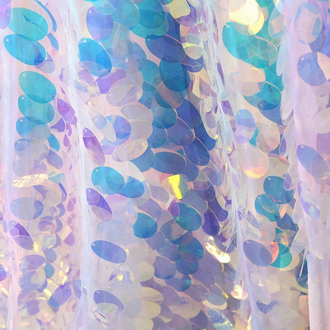 51" x 17.7" Fish Scale Sequin Net Yarn Metal Texture Transparent Cloth Grid Clothing Designer Materials