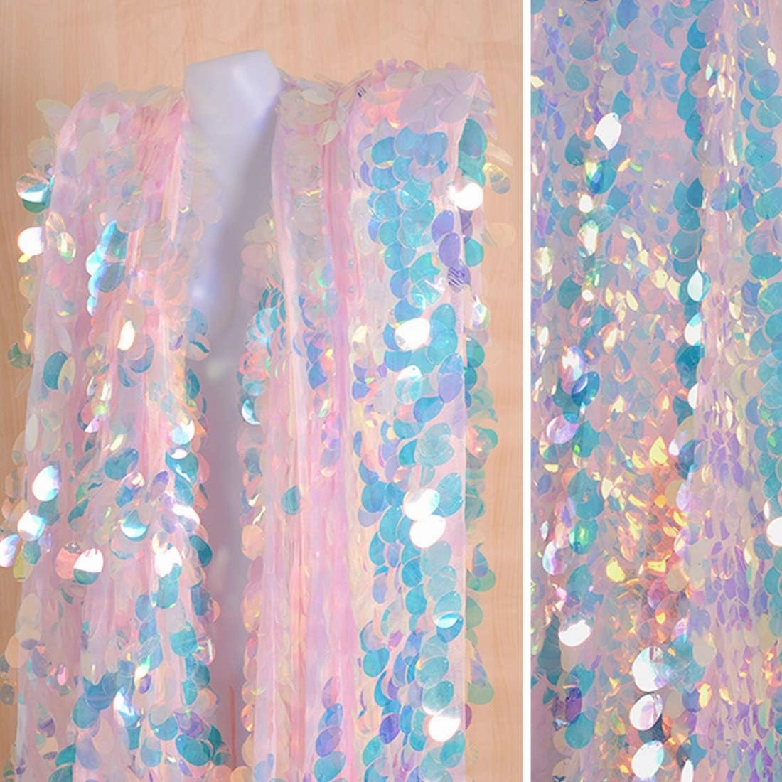 51" x 17.7" Fish Scale Sequin Net Yarn Metal Texture Transparent Cloth Grid Clothing Designer Materials