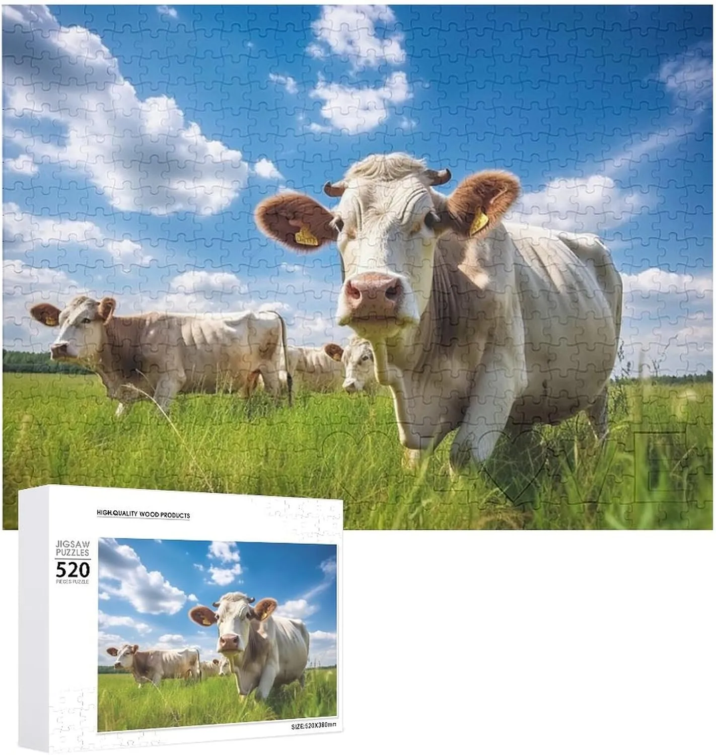 520 Piece Jigsaw Puzzles for Adults Cool Cow On The Grassland Puzzles Large Puzzles Game Decompression Leisure Entertainment Wood Puzzle Relaxation Sensory Toys Room Decor for Women Men