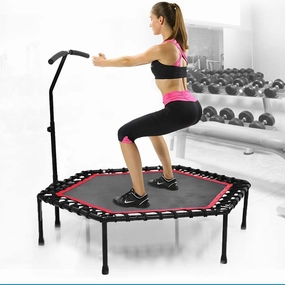 53'' Exercise Fitness Trampoline with Adjustable Handrail Handle Bar for Home Workout Cardio Training, Reinforced Covered Bungee Rope System – Max Limit 330 lbs