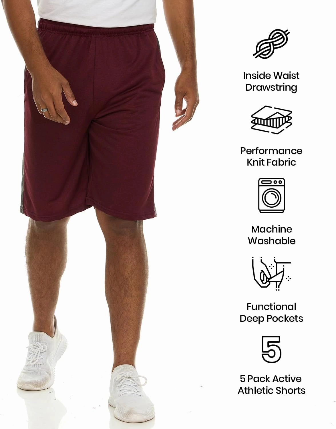 5 Pack: Men's Dry-Fit Sweat Resistant Active Athletic Performance Shorts