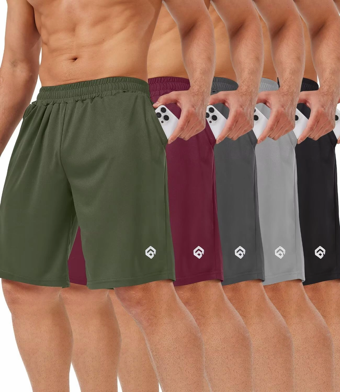 5 Pack Mens Shorts Casual with Pockets,Mens Athletic Shorts 9''Quick Dry Basketball Shorts Men for Gym Running