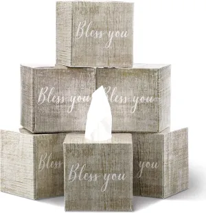 6 Pack Tissue Cube Boxes 2 Ply Facial Tissues Box Facial Tissues Bulk with Vintage Wood Pattern Upright Face Tissue Box 80 Tissues Per Cube Box