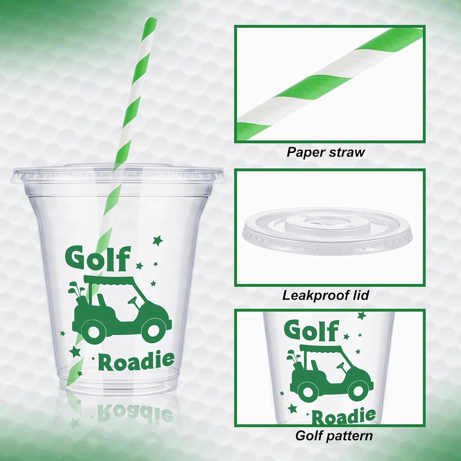 60 Set Plastic Cups Golf Themed 14 oz Disposable Clear Cups with Lids and Paper Straws for Golf Themed Party Favor Supplies Decorations