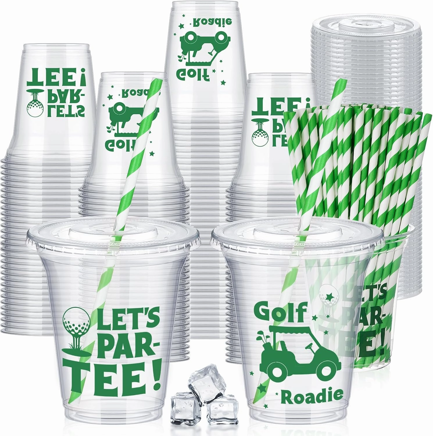 60 Set Plastic Cups Golf Themed 14 oz Disposable Clear Cups with Lids and Paper Straws for Golf Themed Party Favor Supplies Decorations