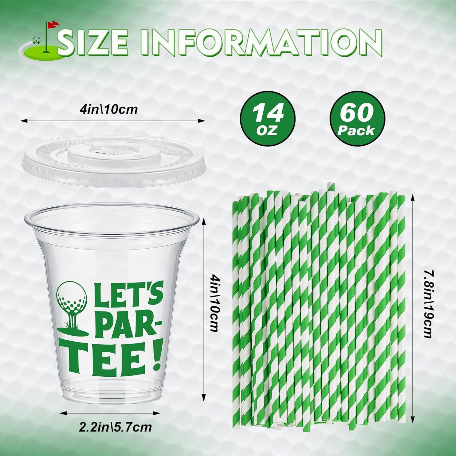 60 Set Plastic Cups Golf Themed 14 oz Disposable Clear Cups with Lids and Paper Straws for Golf Themed Party Favor Supplies Decorations