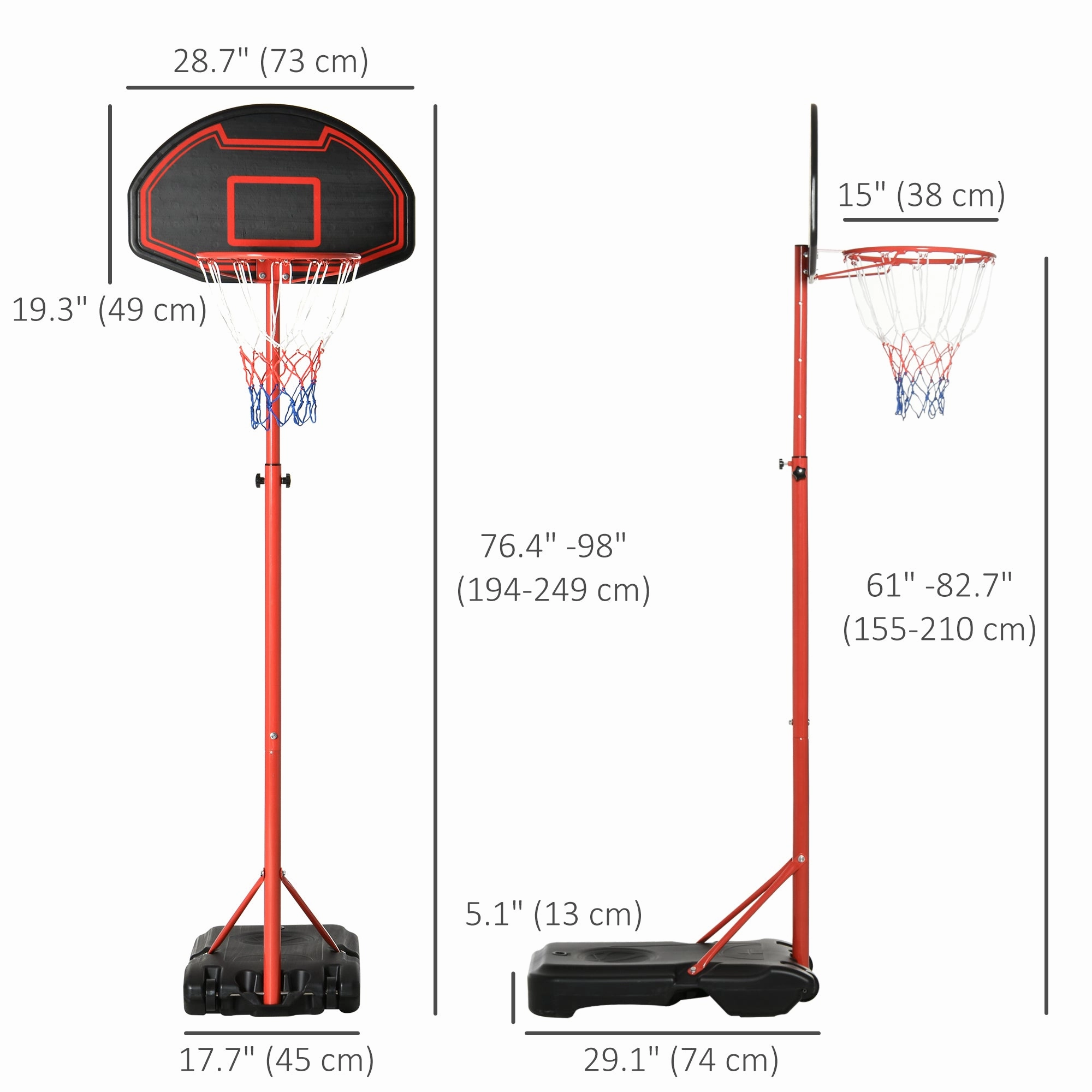 6.6'-8.2' Adjustable Portable Basketball Stand Outdoor Indoor Hoop System Backboard w/ Wheels For Youth Kids