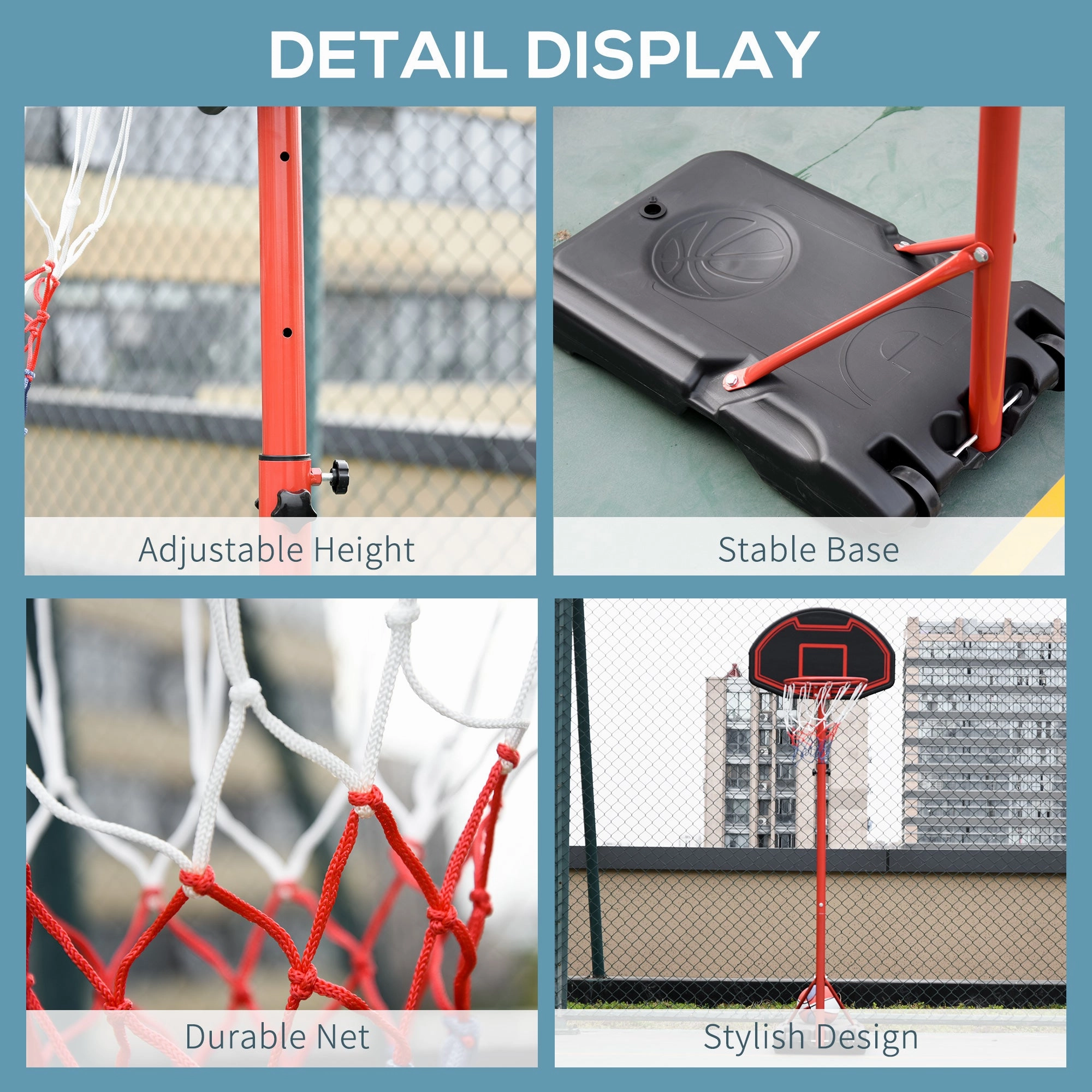 6.6'-8.2' Adjustable Portable Basketball Stand Outdoor Indoor Hoop System Backboard w/ Wheels For Youth Kids