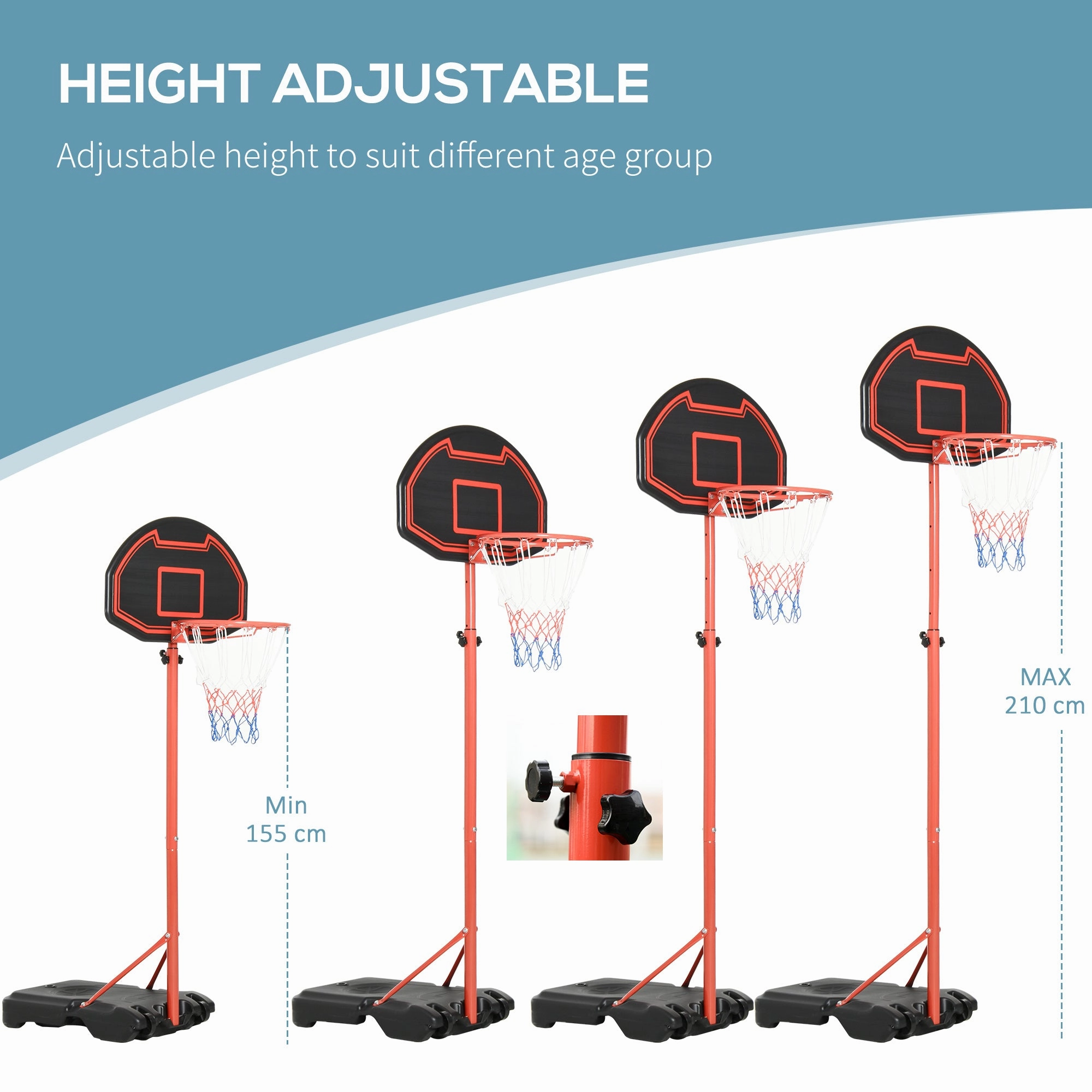 6.6'-8.2' Adjustable Portable Basketball Stand Outdoor Indoor Hoop System Backboard w/ Wheels For Youth Kids