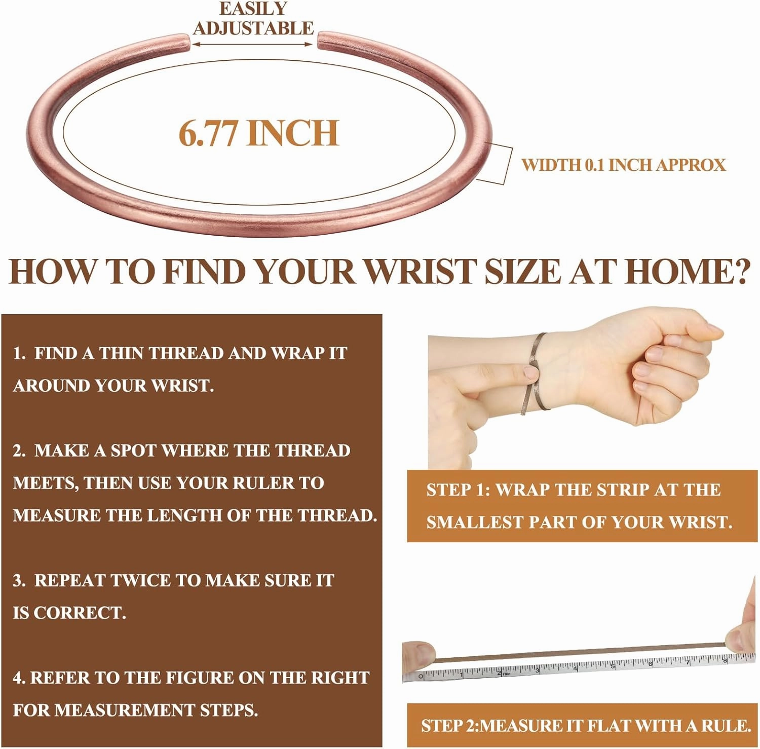6 Pcs Copper Bracelets Copper Jewelry Vintage Pure Copper Bracelets for Men Women Handmade Adjustable Copper Cuff Bracelet for Health Jewelry Gifts (Hoop Style)