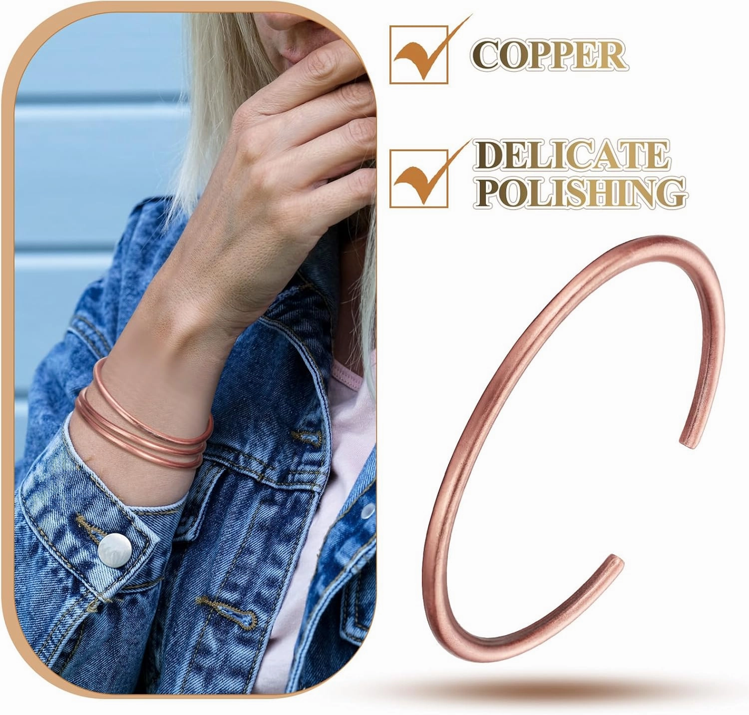 6 Pcs Copper Bracelets Copper Jewelry Vintage Pure Copper Bracelets for Men Women Handmade Adjustable Copper Cuff Bracelet for Health Jewelry Gifts (Hoop Style)