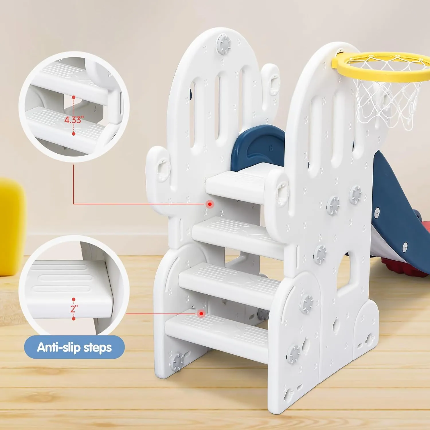 7 in 1 Toddler Slide and Swing Set, Kids Freestanding Slide Climber with Adjustable Swing and Basketball Hoop, Soccer Golf and Ring Toss Game, Indoor Outdoor Playset for Toddlers Age 1-3