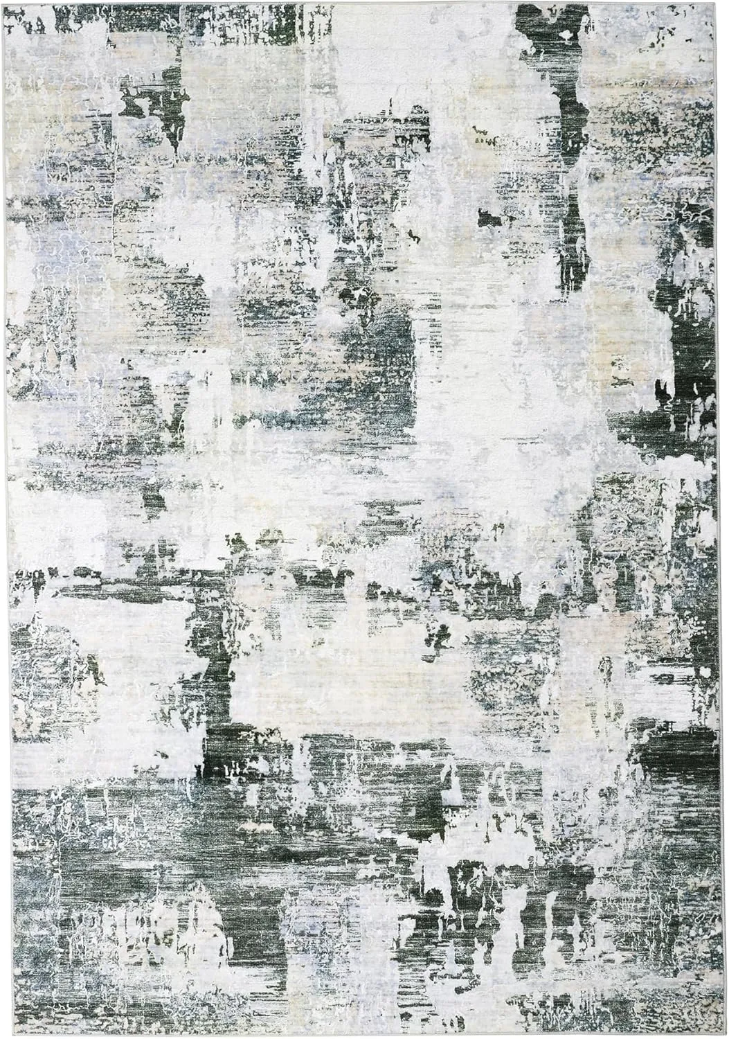 8x10 Area Rugs, Area Rug with Non-Slip Backing, Modern Abstract Machine Washable Rugs, Foldable Low Pile Rug for Living Room (Dark Green/Yellow, 8'x10')