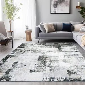 8x10 Area Rugs, Area Rug with Non-Slip Backing, Modern Abstract Machine Washable Rugs, Foldable Low Pile Rug for Living Room (Dark Green/Yellow, 8'x10')