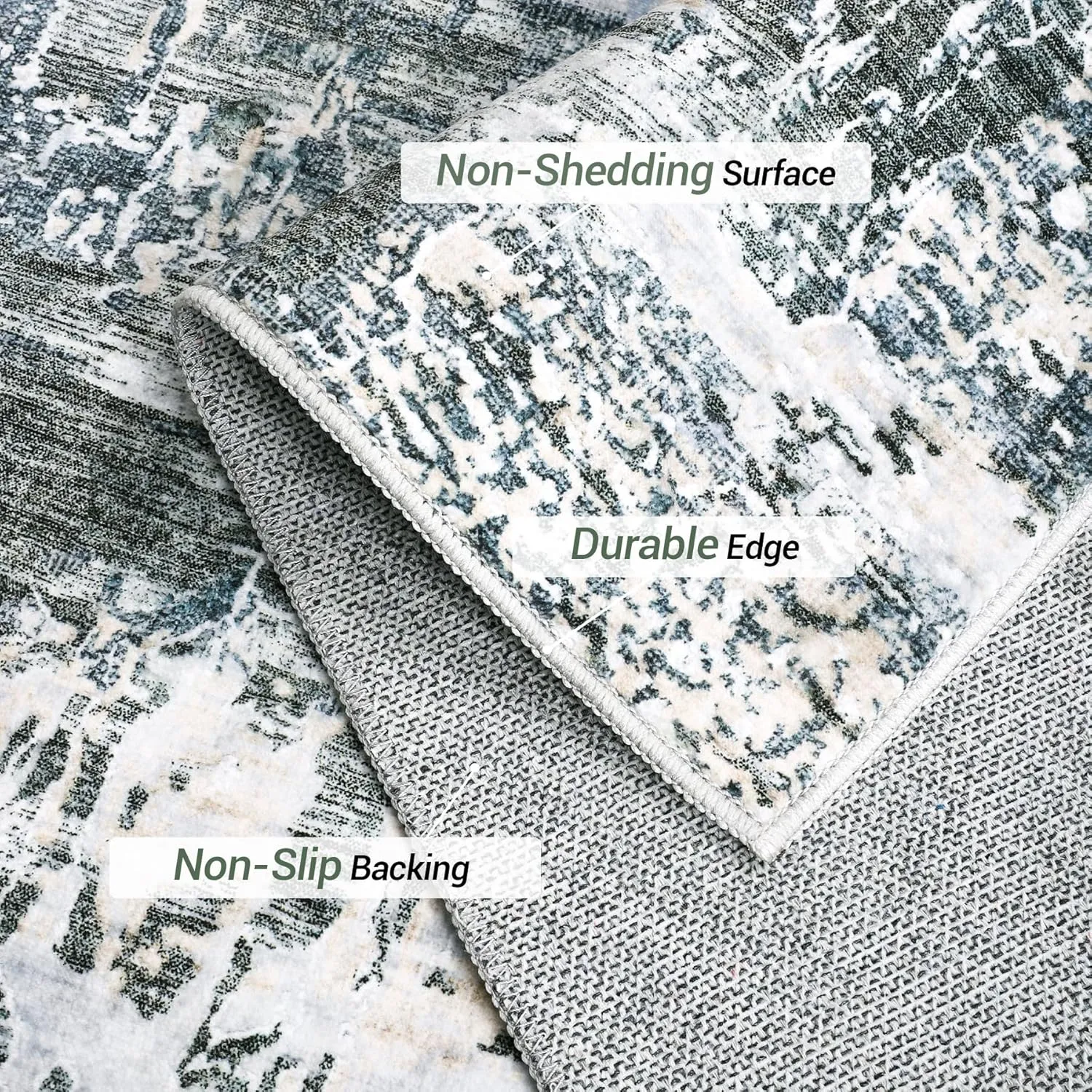8x10 Area Rugs, Area Rug with Non-Slip Backing, Modern Abstract Machine Washable Rugs, Foldable Low Pile Rug for Living Room (Dark Green/Yellow, 8'x10')