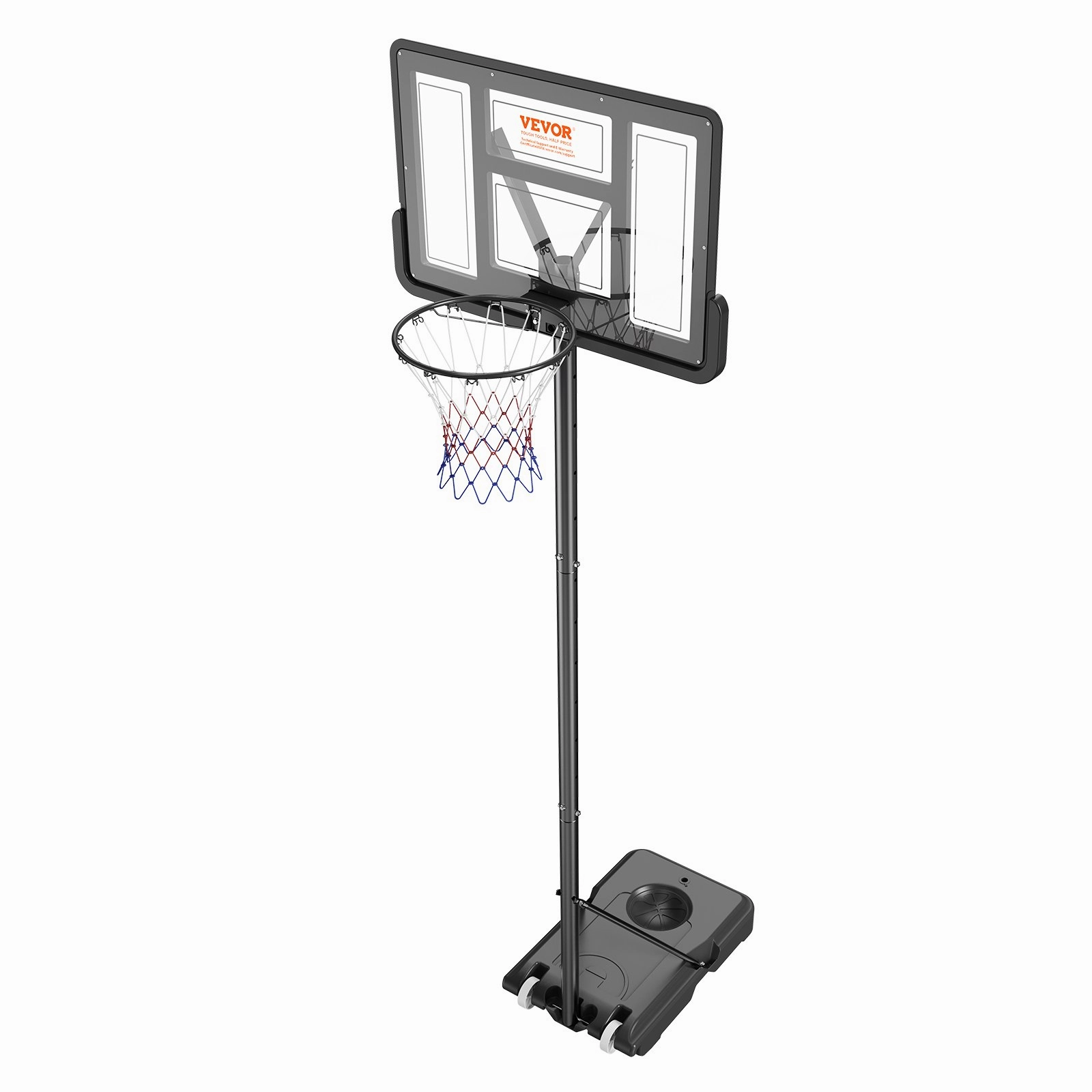 (FINAL PRICES ARE LOWER ON OUR SITE!) VEVOR Basketball Hoop, 4-10 ft Adjustable Height Portable Backboard System, 44 inch Basketball Hoop & Goal, Kids & Adults Basketball Set with Wheels, Stand, and Fillable Base, for Outdoor/Indoor