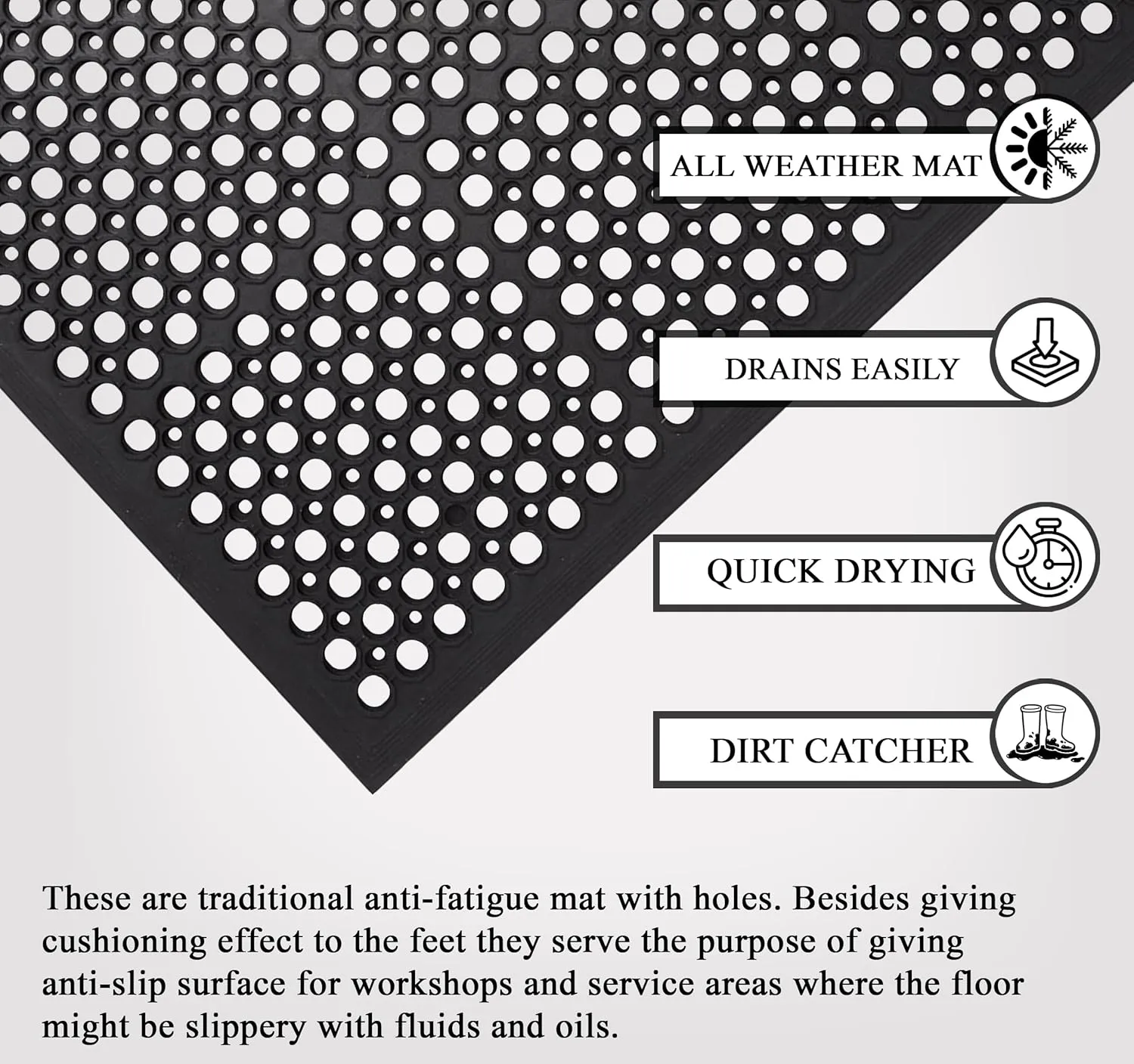 A1HC New All Purpose Anti Fatigue Versatile Rubber Floor Mat with Drain Holes – Perfect as Workplace Mat, Restaurant Kitchen Mat, Bar Area Mat, Commercial, Industrial Anti Fatigue Mat 32x47 Inches