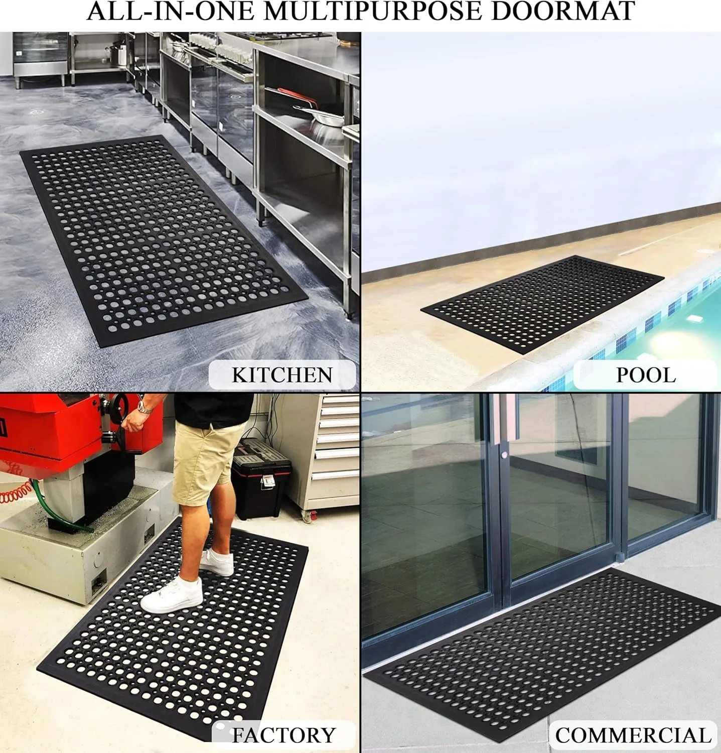 A1HC New All Purpose Anti Fatigue Versatile Rubber Floor Mat with Drain Holes – Perfect as Workplace Mat, Restaurant Kitchen Mat, Bar Area Mat, Commercial, Industrial Anti Fatigue Mat 32x47 Inches