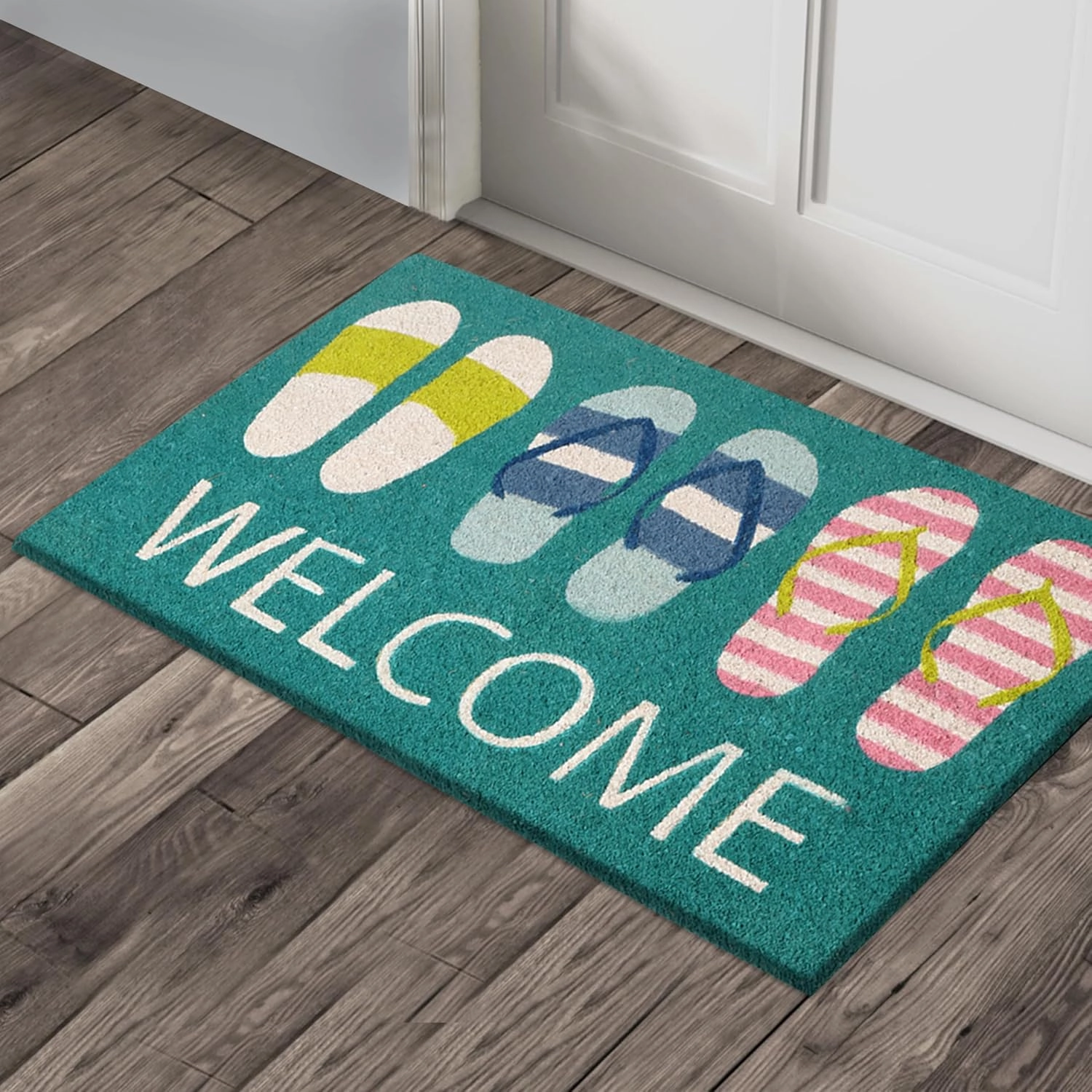 A1HC Natural Coco Coir Door Mat Welcome Slippers Coastal Doormat with Heavy Duty Non-Slip PVC Backing - 18" x 30" - Easy to Clean, Welcome Mat for Home, Low-Profile Durable Doormat