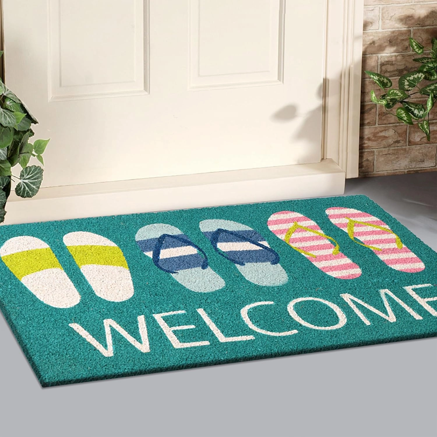 A1HC Natural Coco Coir Door Mat Welcome Slippers Coastal Doormat with Heavy Duty Non-Slip PVC Backing - 18" x 30" - Easy to Clean, Welcome Mat for Home, Low-Profile Durable Doormat