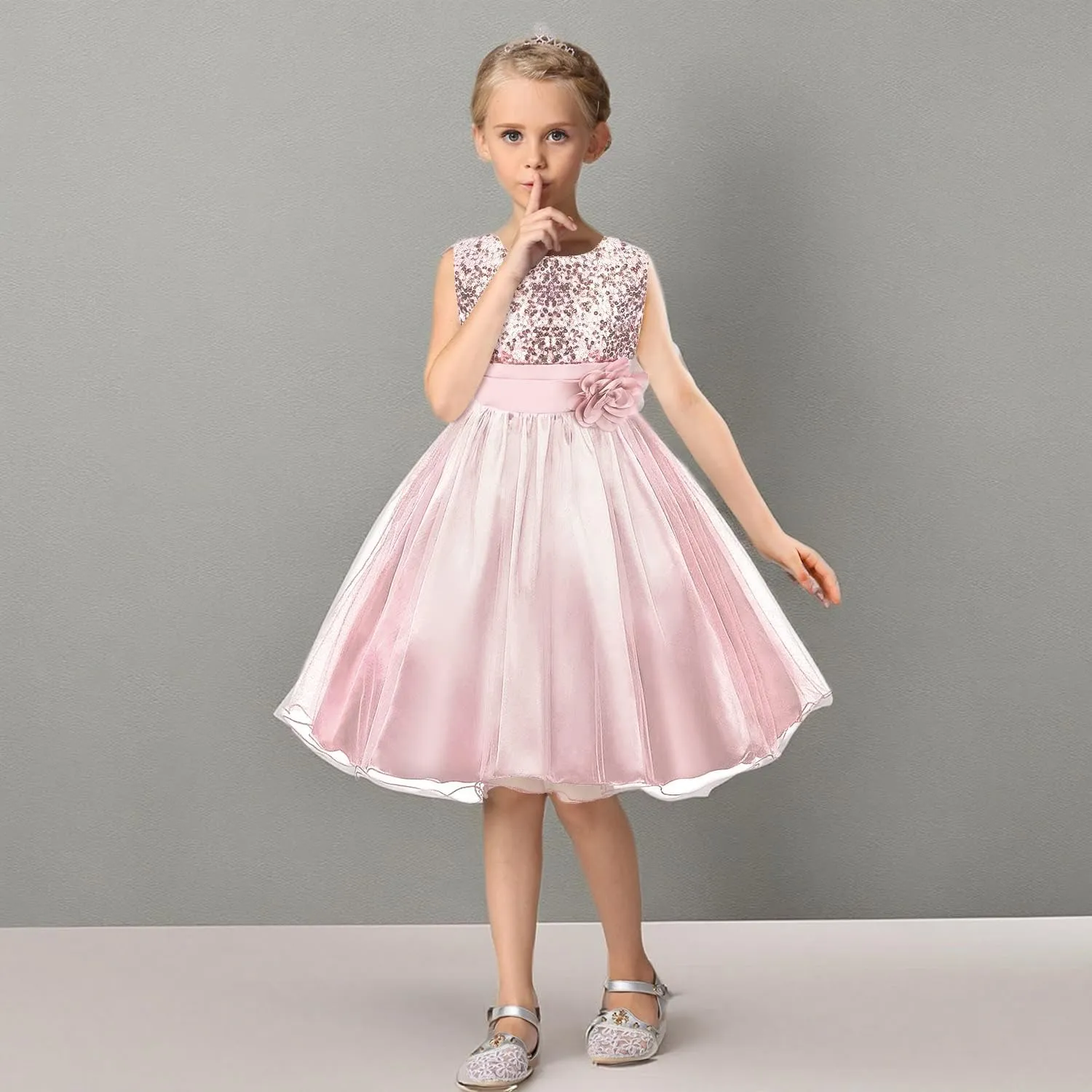 Acecharming Girls Dresses Sequin Flower Girls Party Dress Bridesmaid Ball Gown Wedding Tulle 3-10 Years
