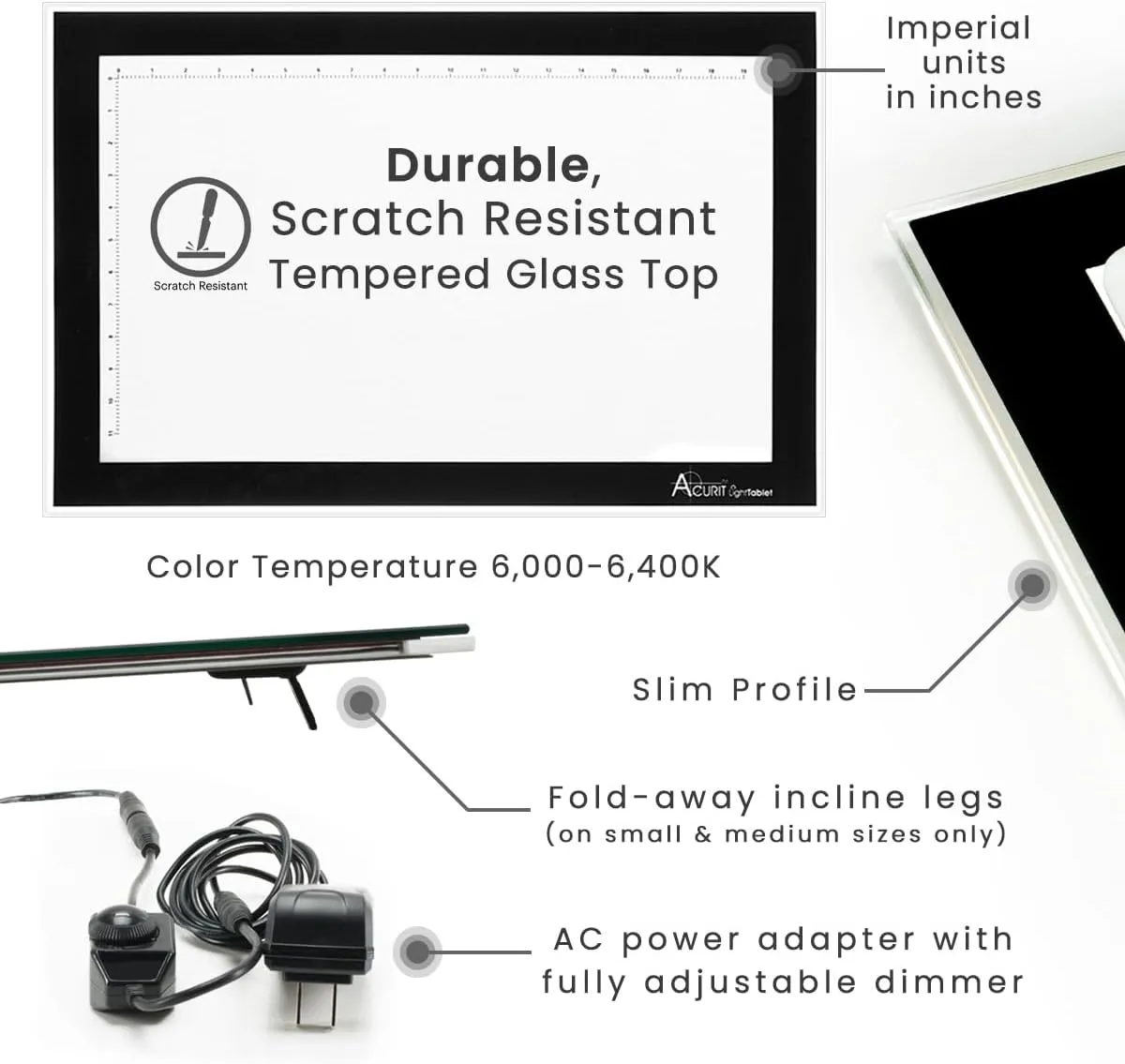 Acurit Art Tracing Light Tablet for Artists, 15 x 18-3/4 inch - Drawing, Sketching, Animation A3 - White/Black