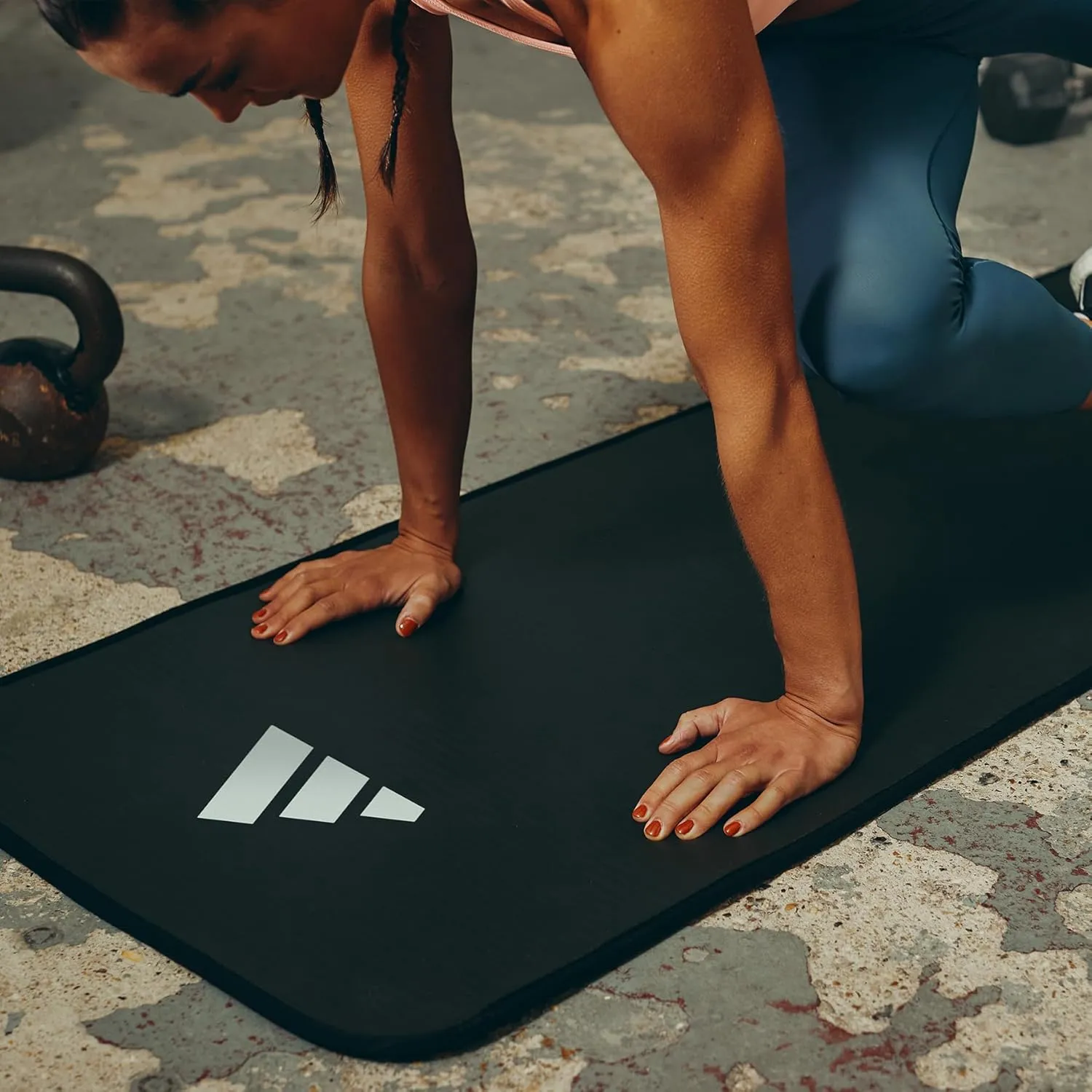 adidas 10mm Extra Thick Training Mat with Carrying Strap and Non-Slip Textured Base - Cushioned Workout Mat for Home Gym, Floor Workouts, and Intense Exercises - Portable and Durable