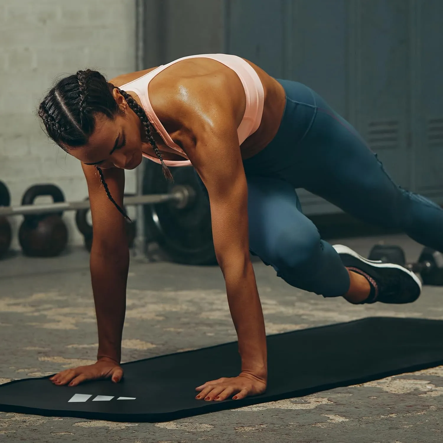 adidas 10mm Extra Thick Training Mat with Carrying Strap and Non-Slip Textured Base - Cushioned Workout Mat for Home Gym, Floor Workouts, and Intense Exercises - Portable and Durable