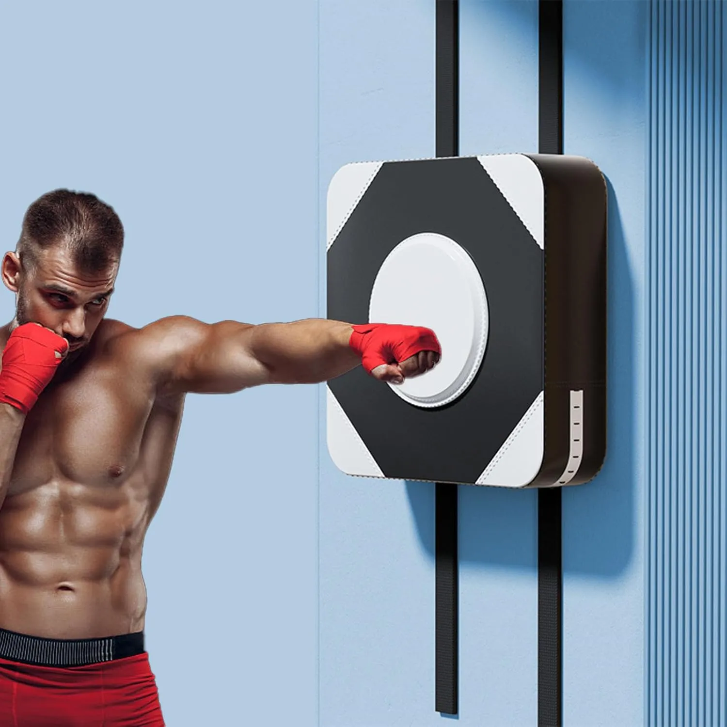 Adjustable Wall Punching Bag - Durable PU Sandbag for Boxing Training, Perfect for Muay Thai, Taekwondo, Karate - Ideal for Home Fitness & Noise Reduction 30*10*30cm/11.8*3.9*11.8in Black-White