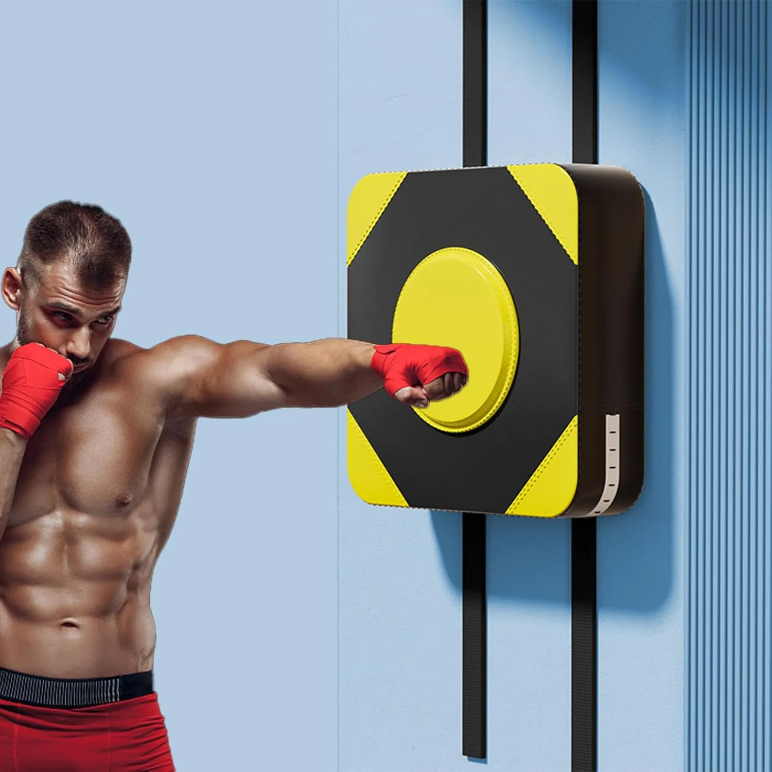 Adjustable Wall Punching Bag - Durable PU Sandbag for Boxing Training, Perfect for Muay Thai, Taekwondo, Karate - Ideal for Home Fitness & Noise Reduction 30*10*30cm/11.8*3.9*11.8in Black-Yellow