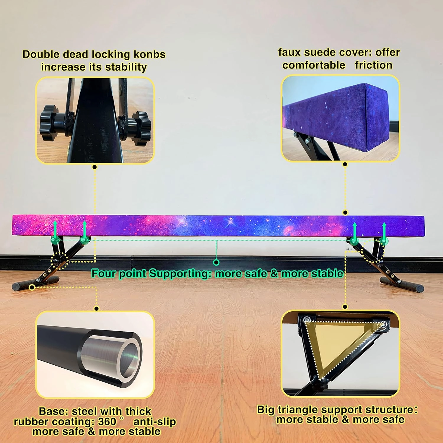 Adjustable Balance Beam 8 ft Gymnastic Beam Adjustable Height for Kids and Teenage of All Gymnastic Levels, Gymnastic Training Beam Gymnastic Equipment for Athlete Home and Gym Club Use