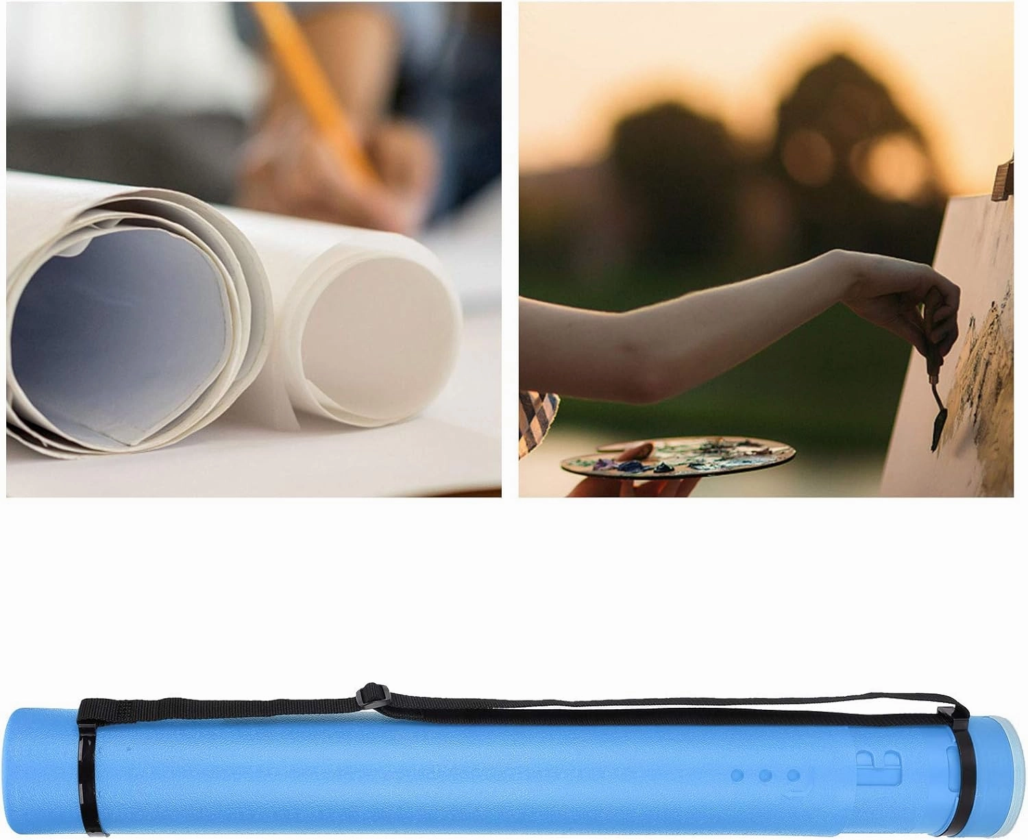 Adjustable Drafting Tube, Extendable Thickened Telescopic Collection Poster Storage Case with Upper Opening Design Drawing Tube for Artworks, Maps, Documents (Blue)