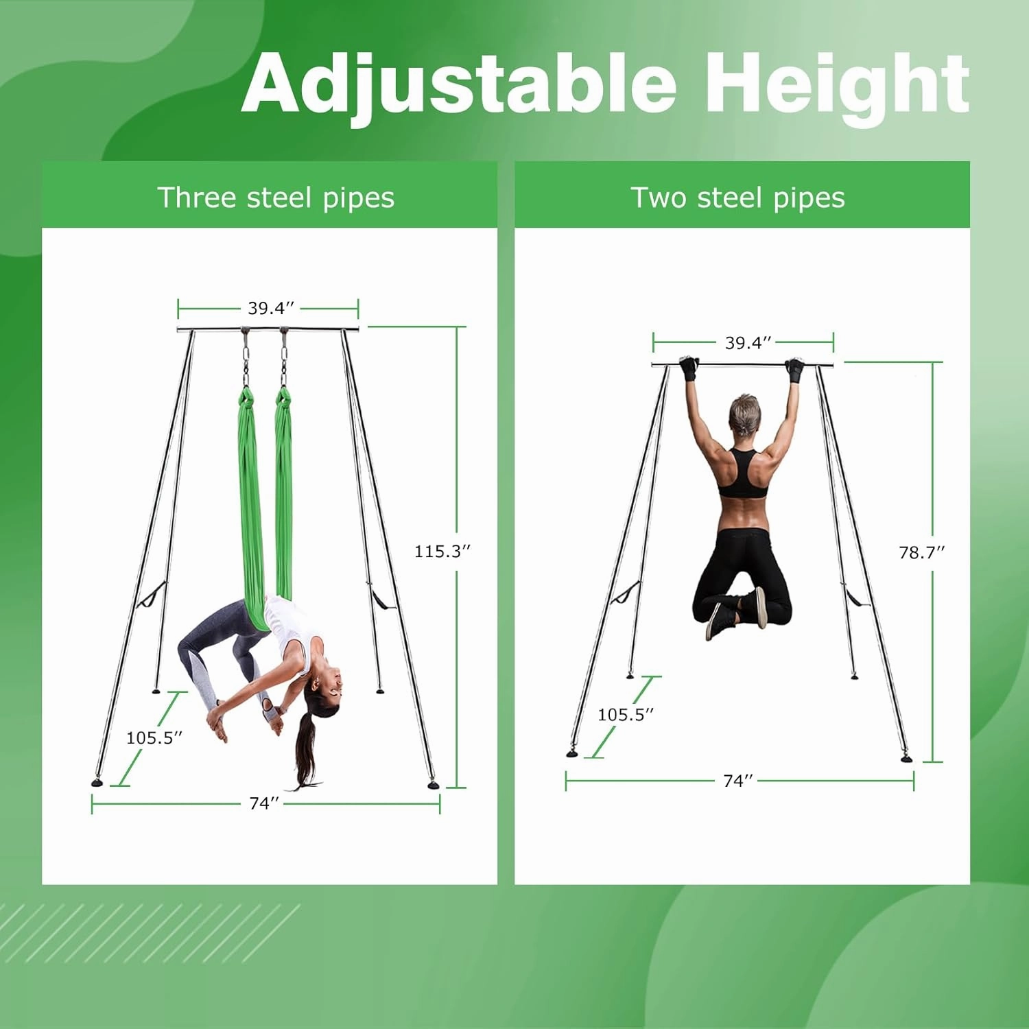 Adjustable Height Aerial Yoga Frame with Yoga Hammock, 18 FT/33 FT Aerial Silk, 550 lbs Max Capacity