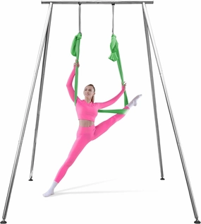 Adjustable Height Aerial Yoga Frame with Yoga Hammock, 18 FT/33 FT Aerial Silk, 550 lbs Max Capacity
