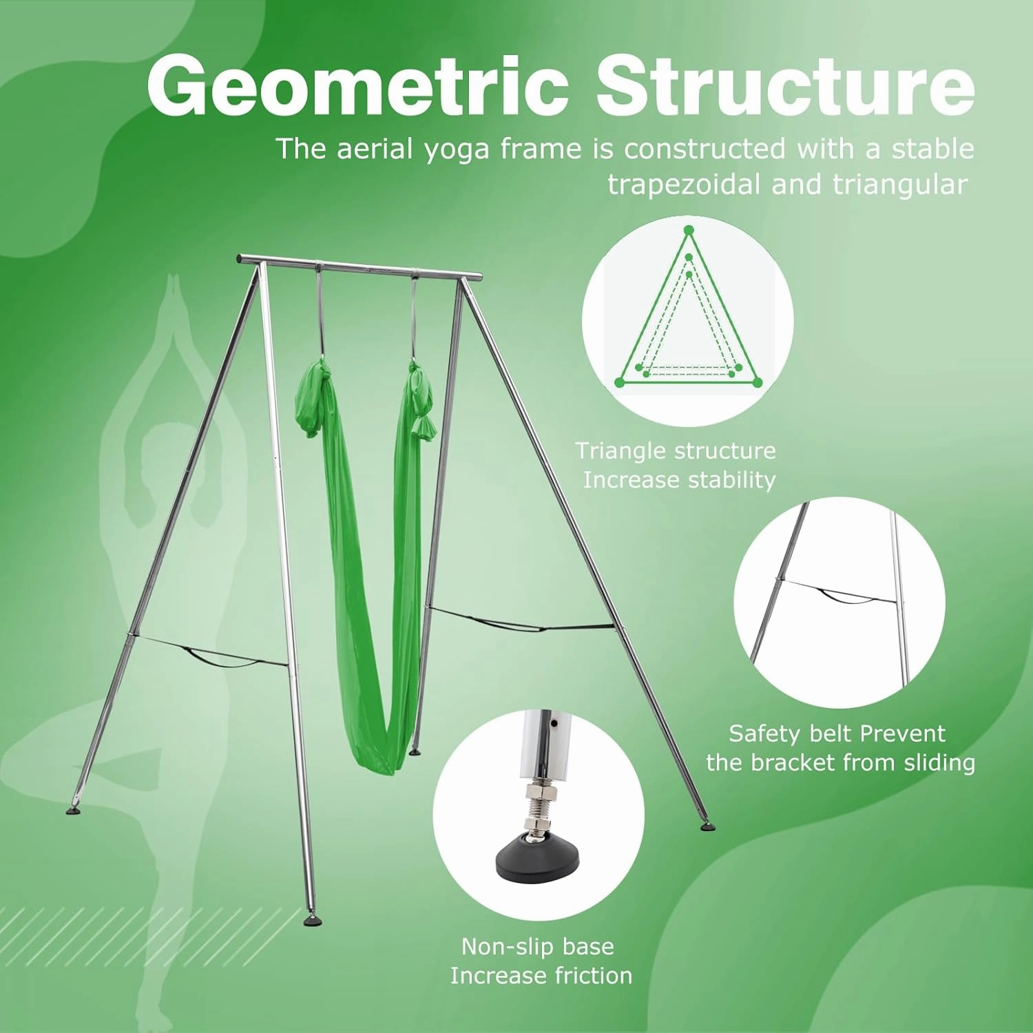 Adjustable Height Aerial Yoga Frame with Yoga Hammock, 18 FT/33 FT Aerial Silk, 550 lbs Max Capacity