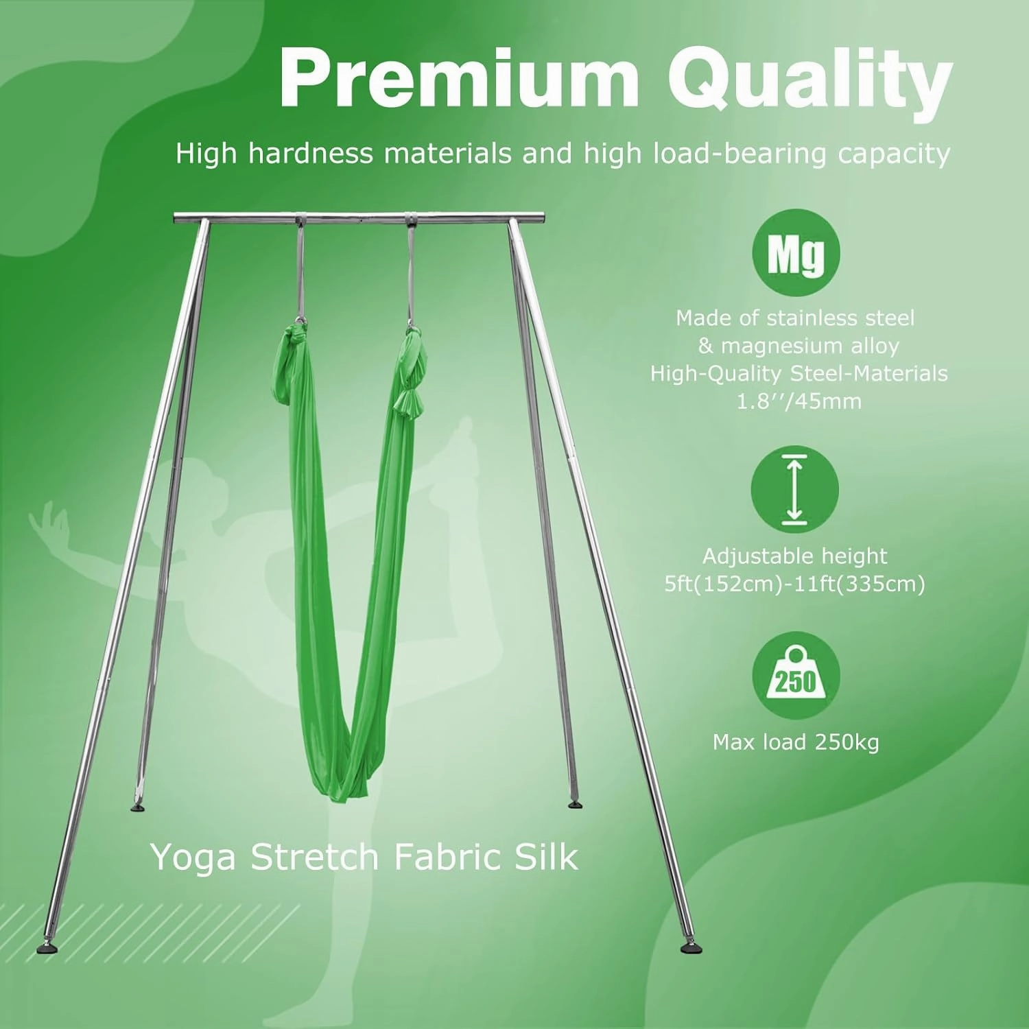 Adjustable Height Aerial Yoga Frame with Yoga Hammock, 18 FT/33 FT Aerial Silk, 550 lbs Max Capacity