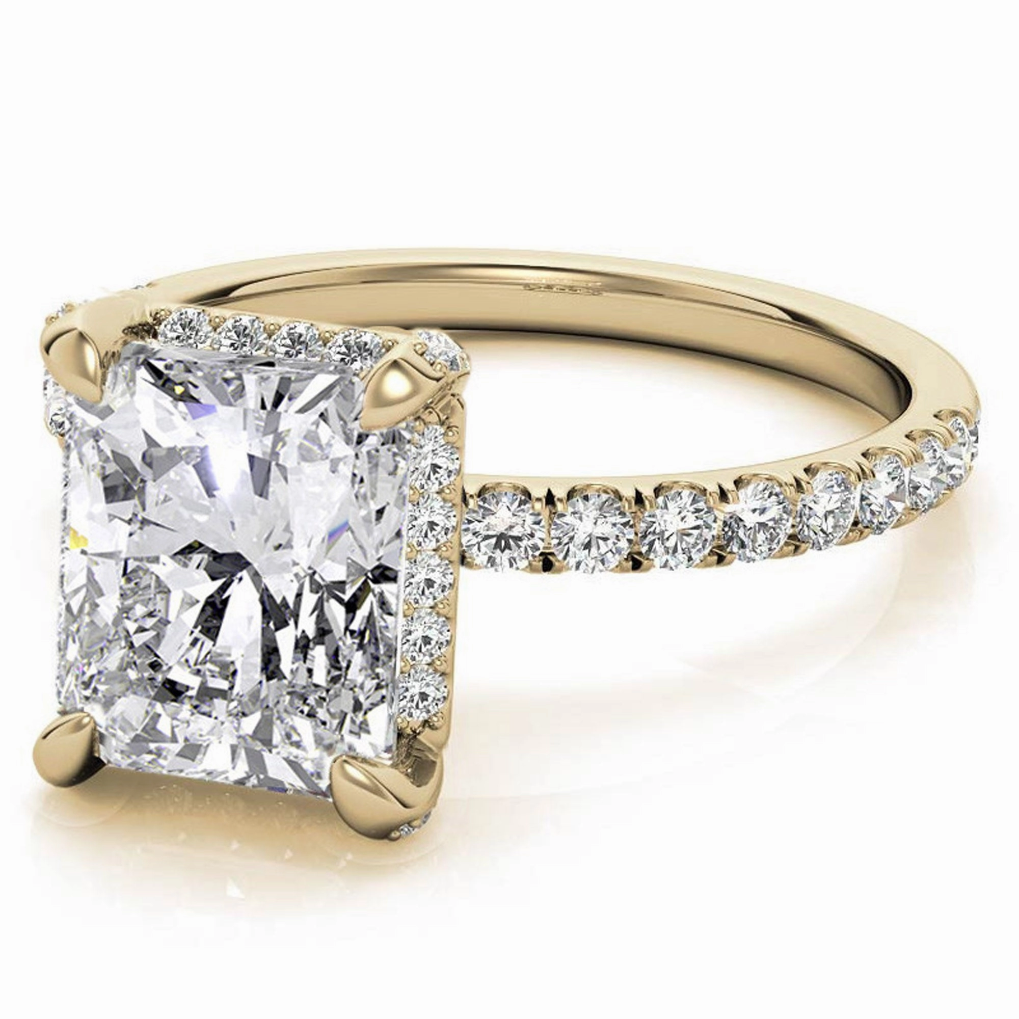 Adjustable Sterling Silver Classic Yellow Gold Radiant-Cut Pave Engagement Ring – Perfect for Weddings