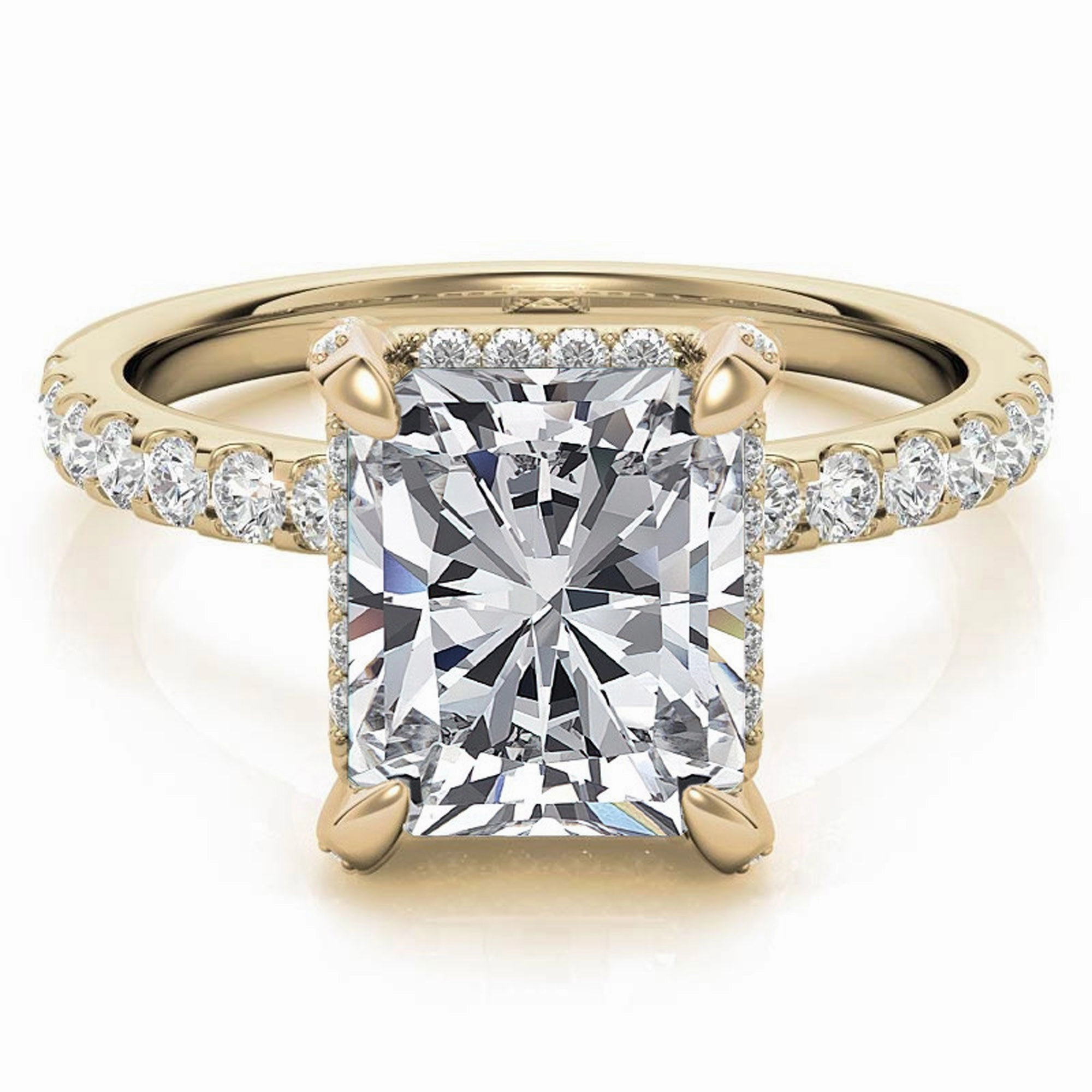 Adjustable Sterling Silver Classic Yellow Gold Radiant-Cut Pave Engagement Ring – Perfect for Weddings