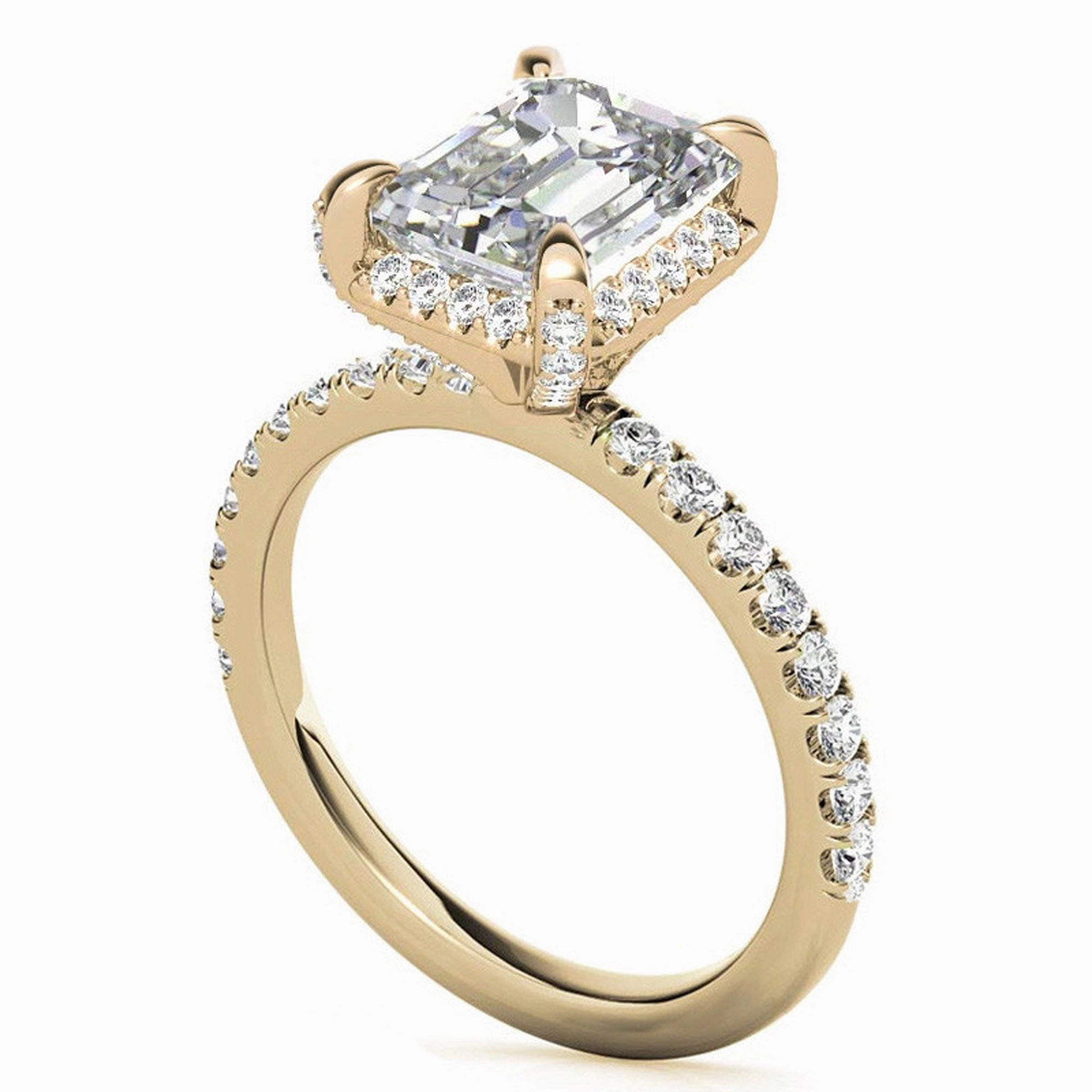 Adjustable Sterling Silver Classic Yellow Gold Radiant-Cut Pave Engagement Ring – Perfect for Weddings