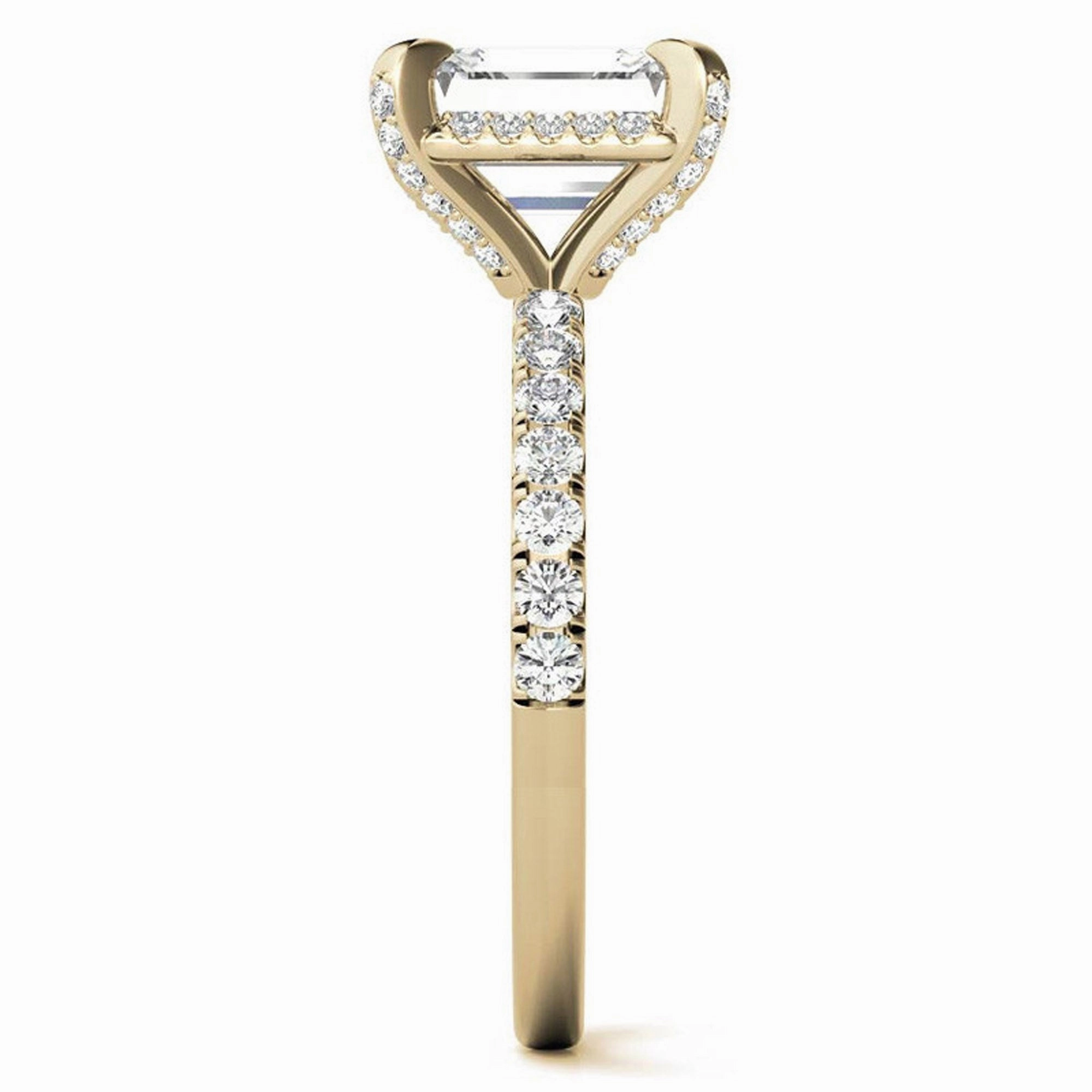Adjustable Sterling Silver Classic Yellow Gold Radiant-Cut Pave Engagement Ring – Perfect for Weddings