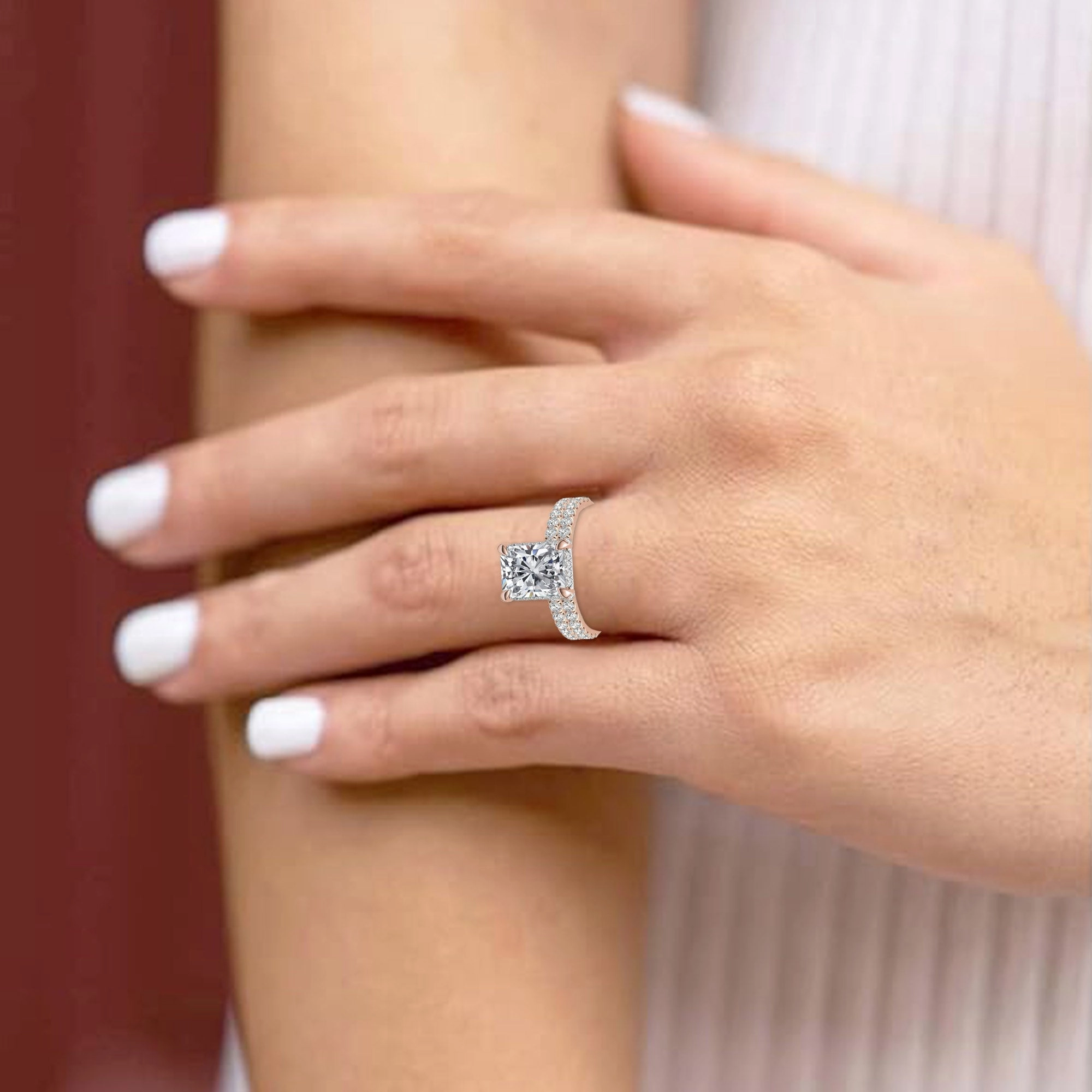 Adjustable Sterling Silver Classic Yellow Gold Radiant-Cut Pave Engagement Ring – Perfect for Weddings